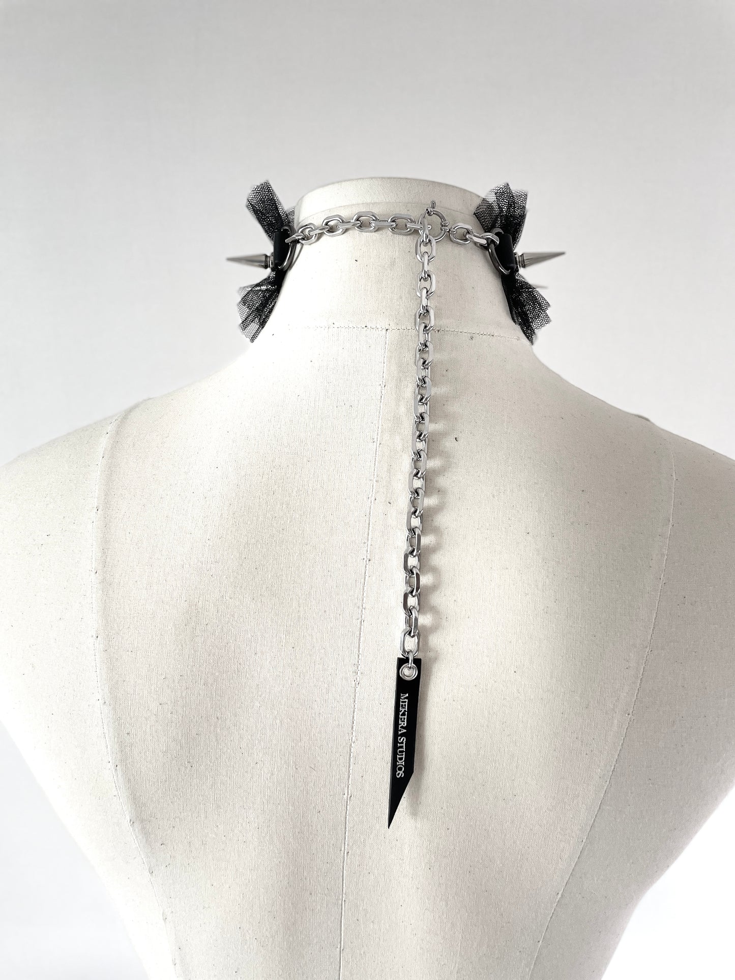 Lace leather spike choker NX2 - No Romantic Collection - Limited Edition Handcrafted Black Necklace Chain-MEKERA STUDIOS