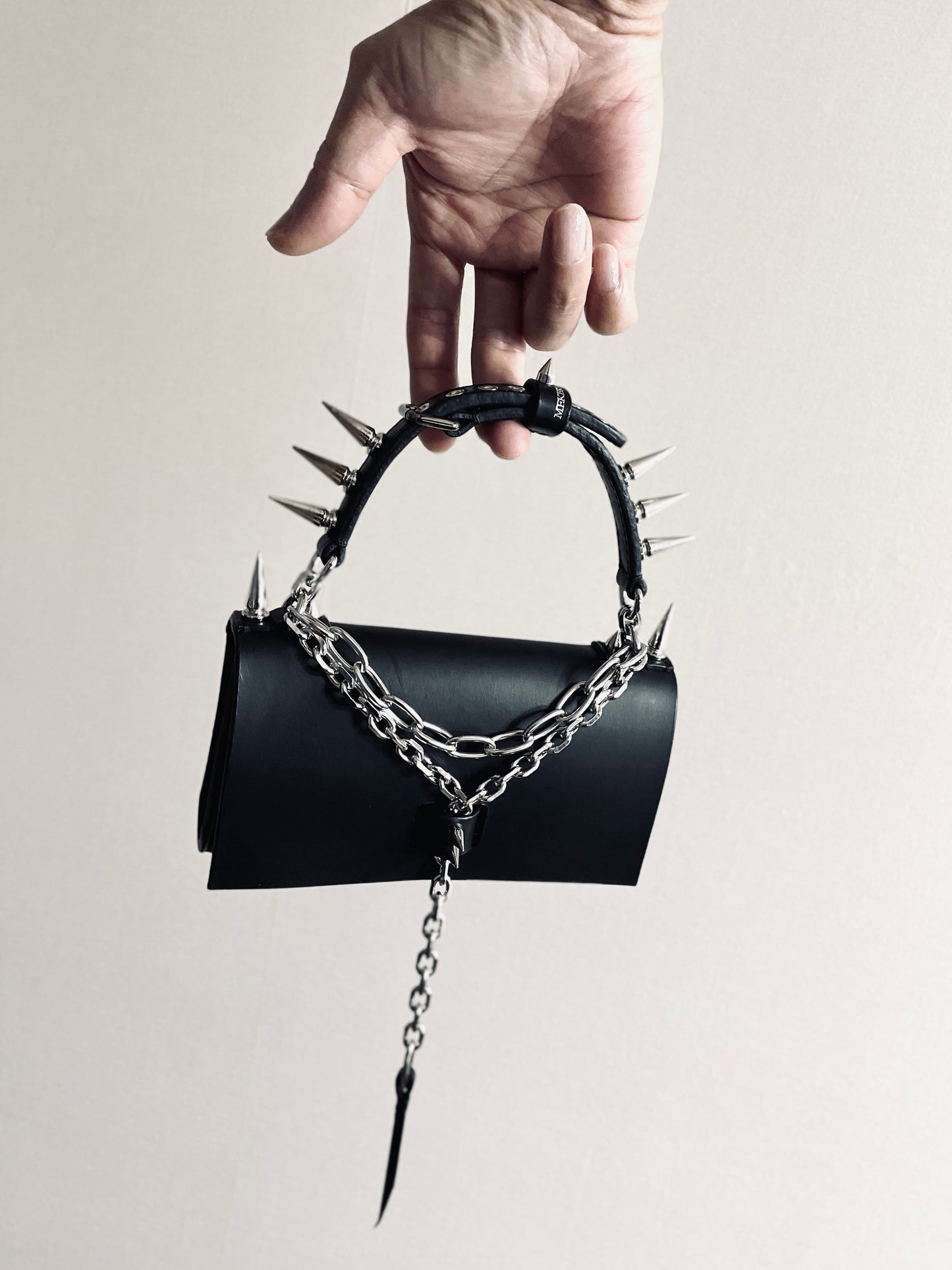 Finger Bag Limited Edition Handcrafted Clutch Leather Mini Spike Bag Black F4 - MEKERA STUDIOS