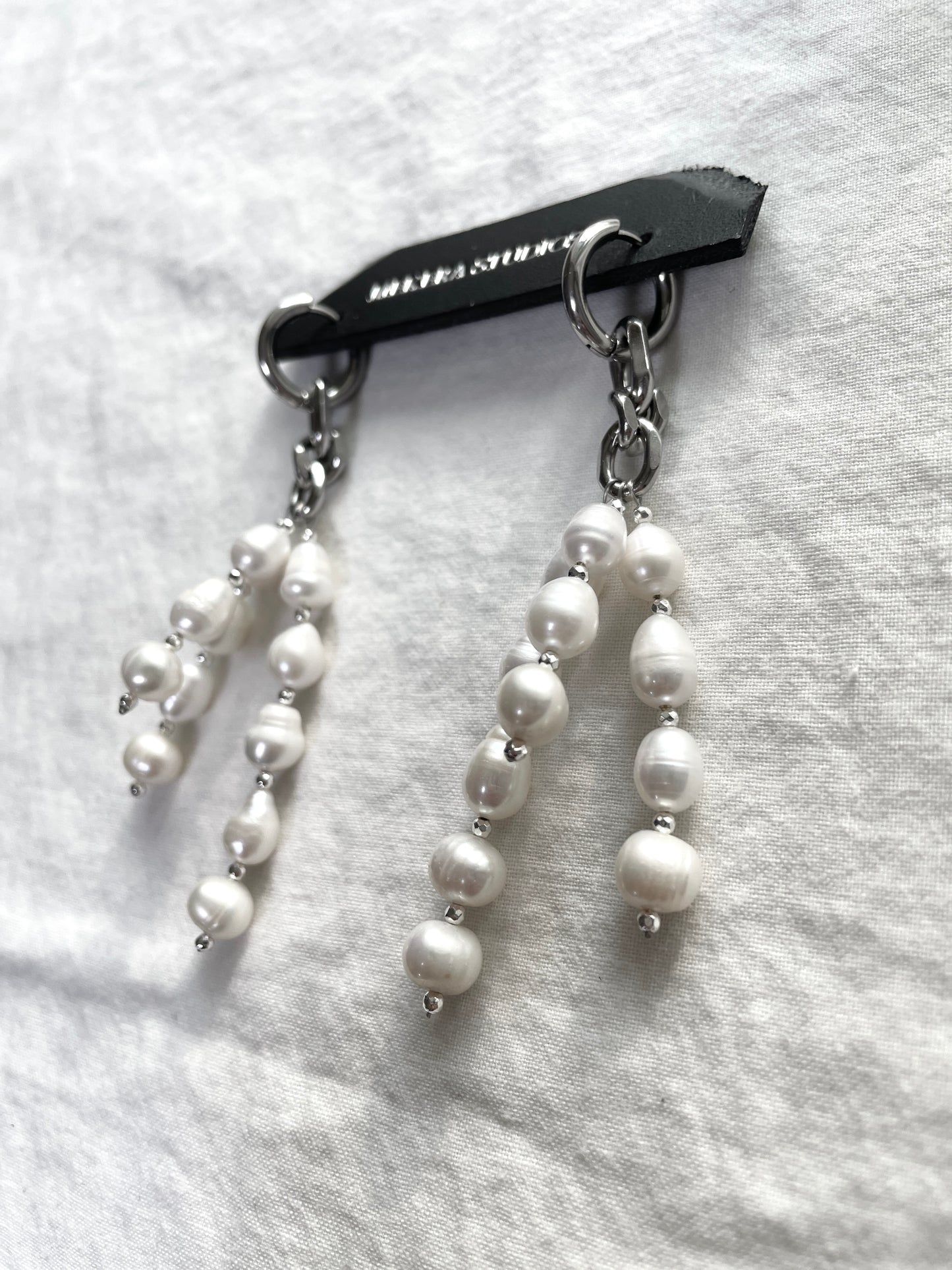 Ear Couture collection Pearl earrings long chain drop EC-1 Limited Edition Handcrafted - MEKERA STUDIOS