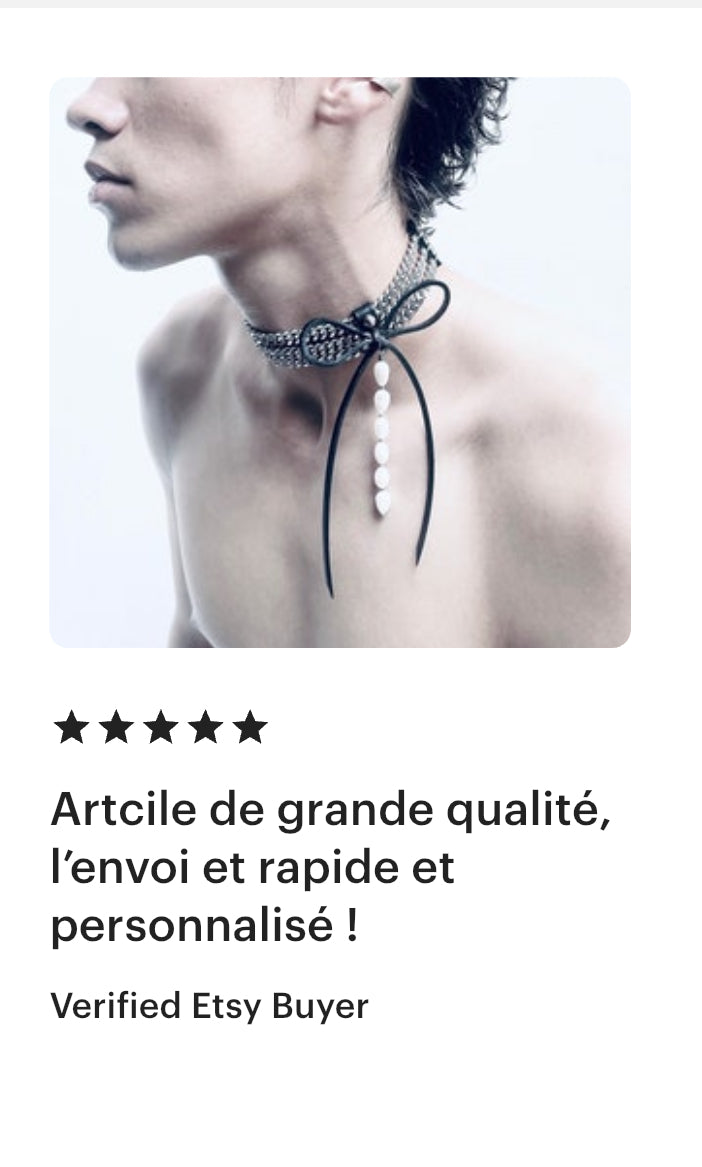NR2 Leather Ribbon Choker Pearl Spike Limited Edition