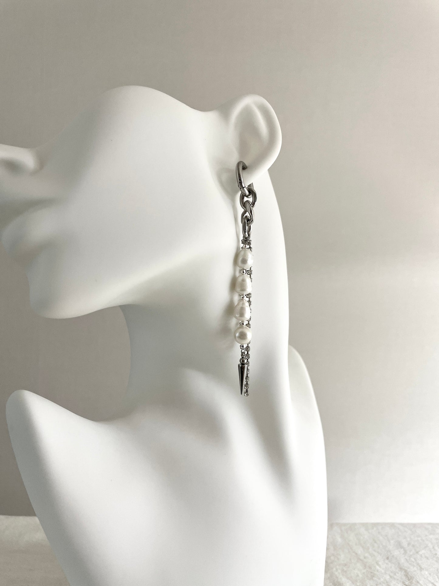 Ear Couture collection Pearl Spike earrings long chain drop EC-8 Limited Edition Handcrafted - MEKERA STUDIOS