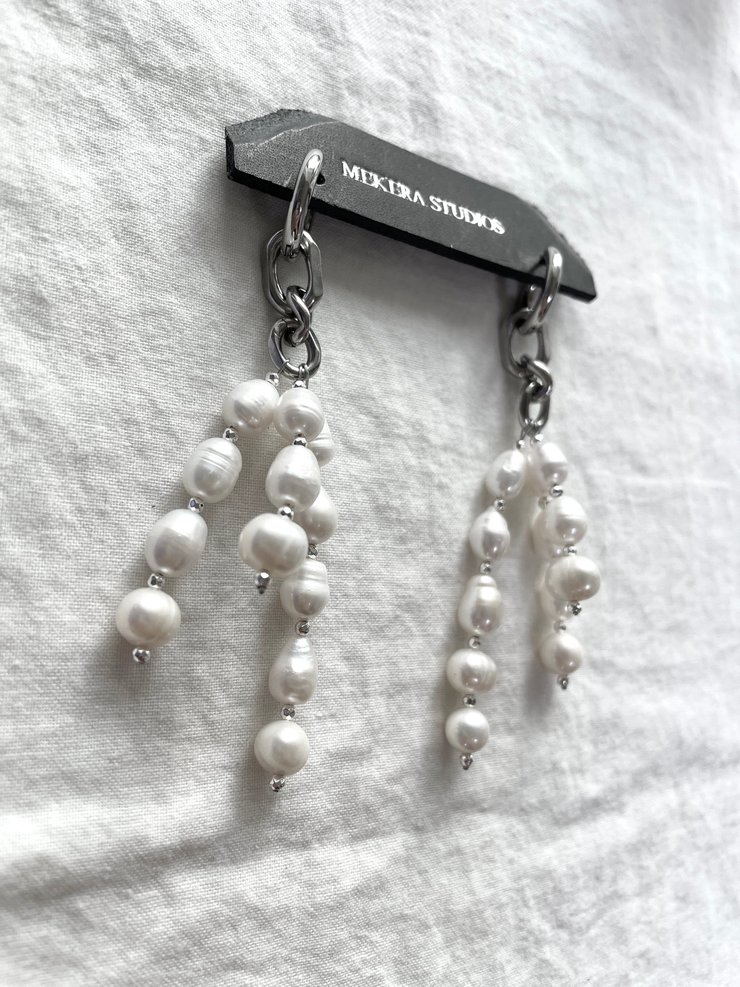 Ear Couture collection Pearl earrings long chain drop EC-1 Limited Edition Handcrafted - MEKERA STUDIOS