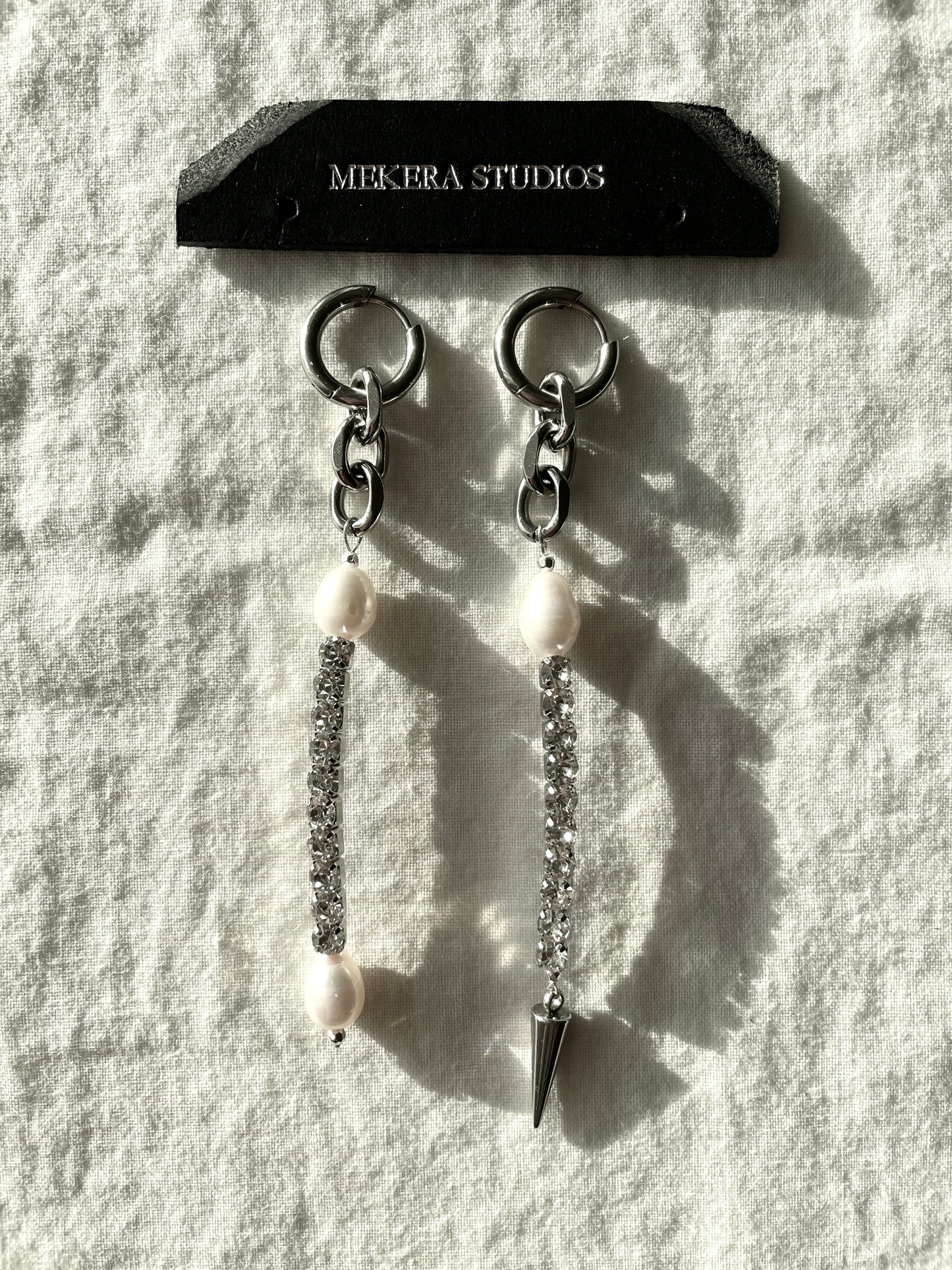 Ear Couture collection Pearl Spike earrings long chain drop EC-10 Limited Edition Handcrafted - MEKERA STUDIOS