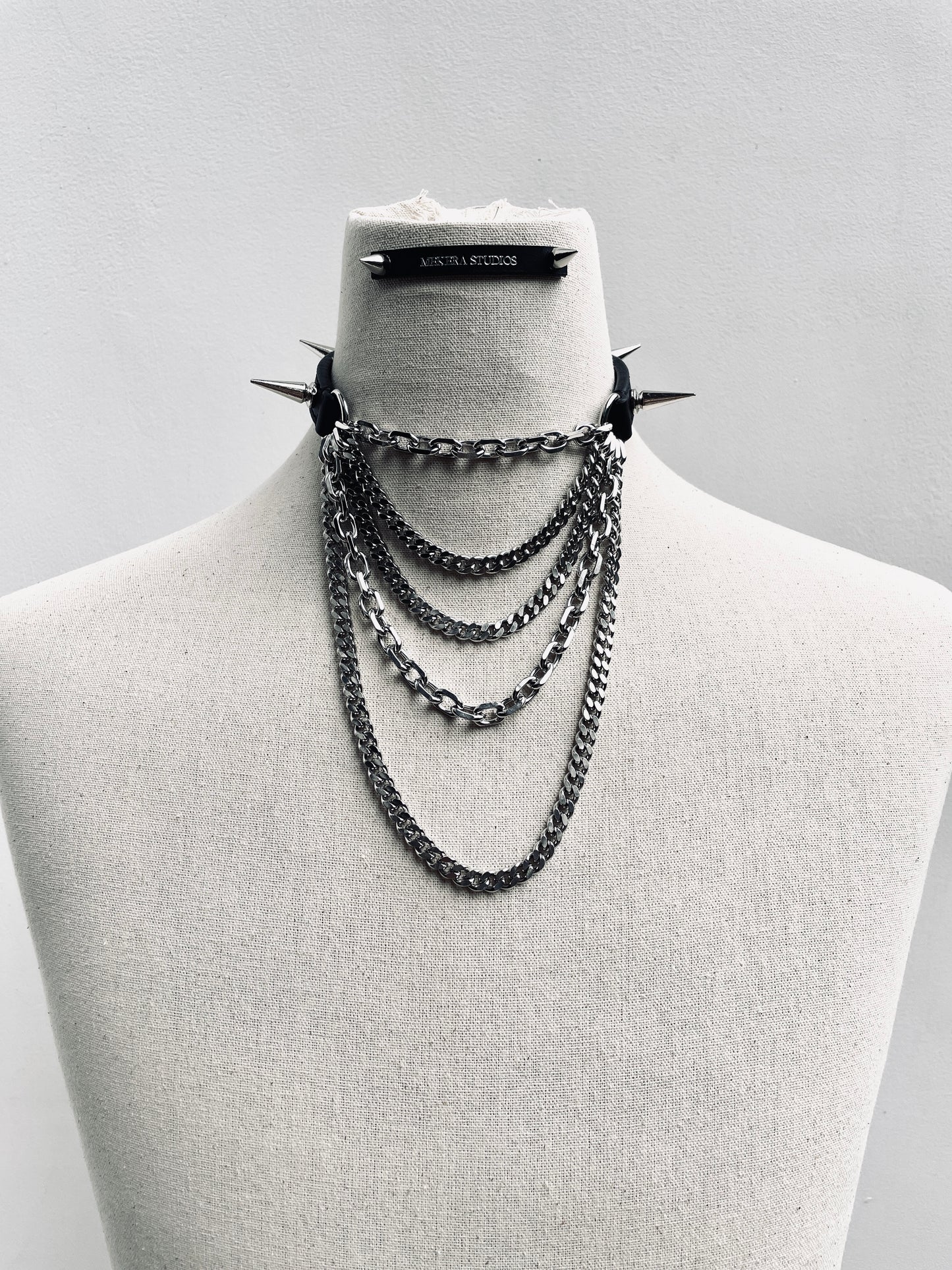 LXX3-SPIKE The Choker - Black Leather Hand stitched - MEKERA STUDIOS