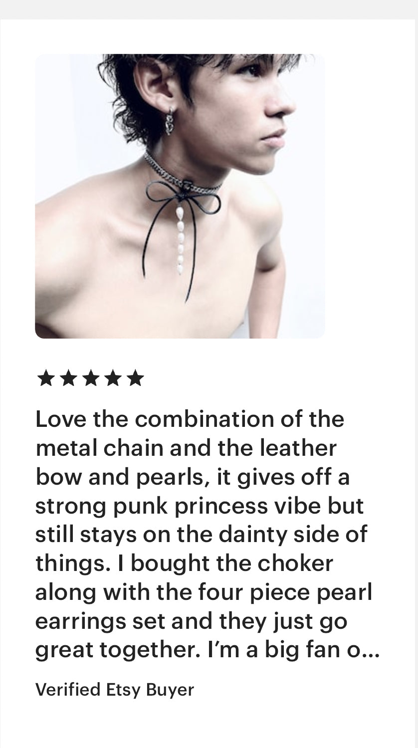 NR1 Leather Ribbon Choker Pearl Spike Limited Edition Handcrafted Necklace  For women For men-MEKERA STUDIOS