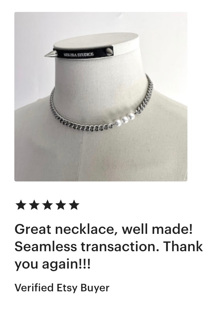 RTB-N7-White Pearl Cuban Chain Mix Necklace Stainless steel - MEKERA STUDIOS