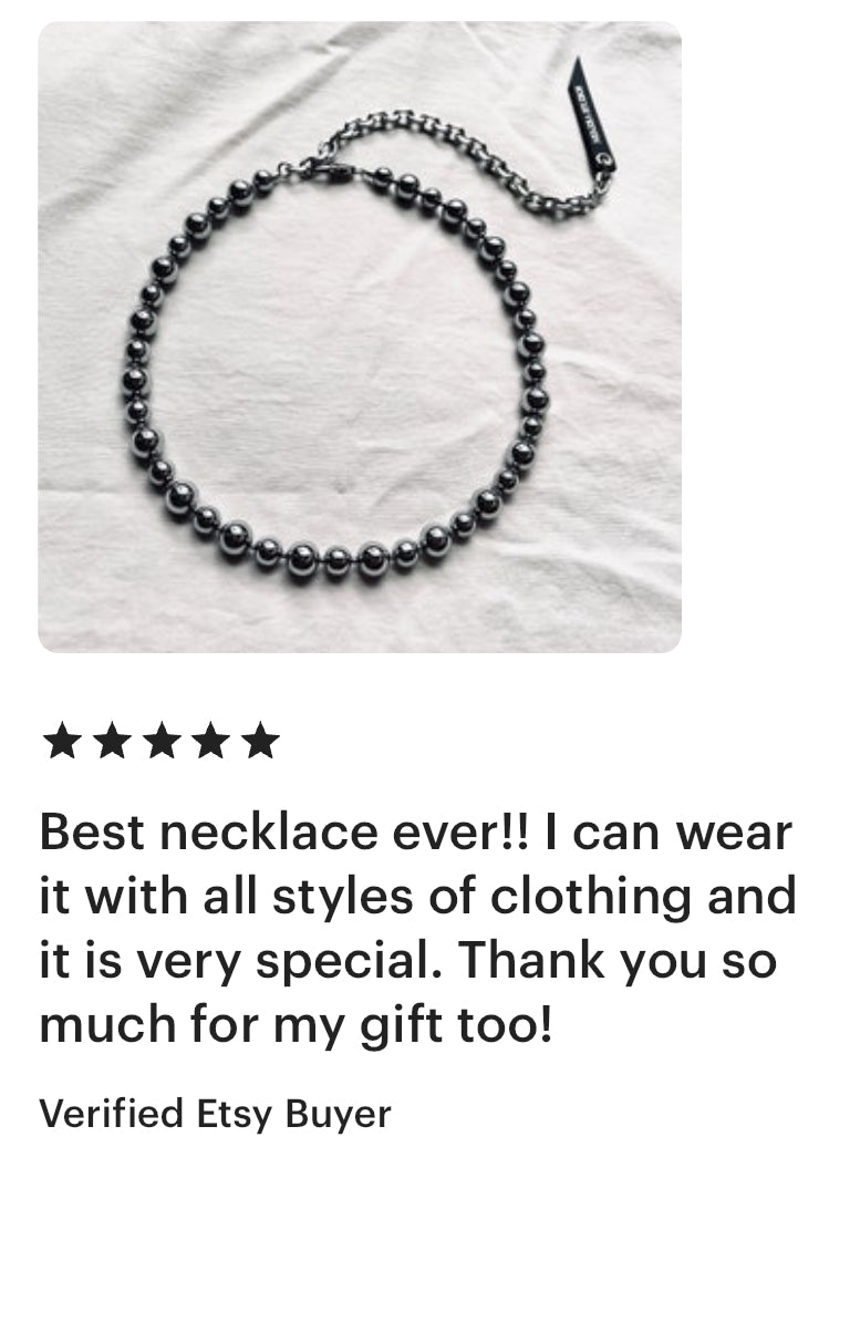 HSX1 Silver shining Hematite mirror Ball Necklace Long chain Choker-MEKERA STUDIOS