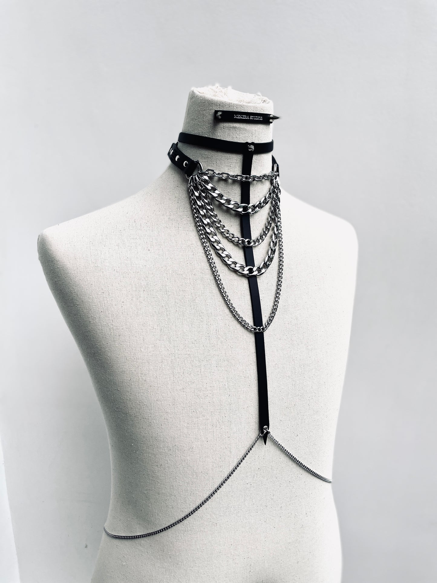 T4-Body Chain Choker Limited Edition Handcrafted Spike Leather-MEKERA STUDIOS