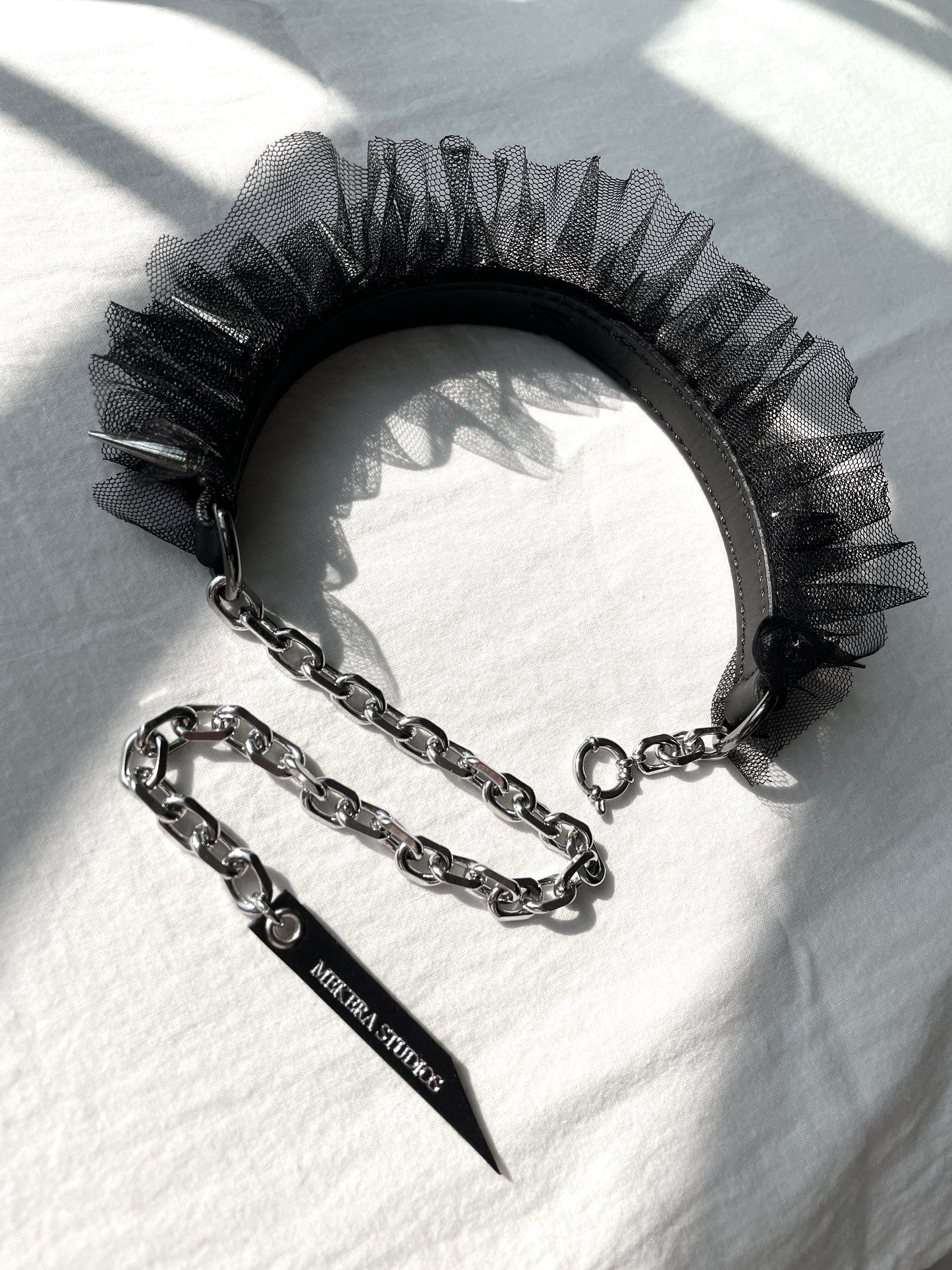 Lace leather spike choker NX2 - No Romantic Collection - Limited Edition Handcrafted Black Necklace Chain-MEKERA STUDIOS