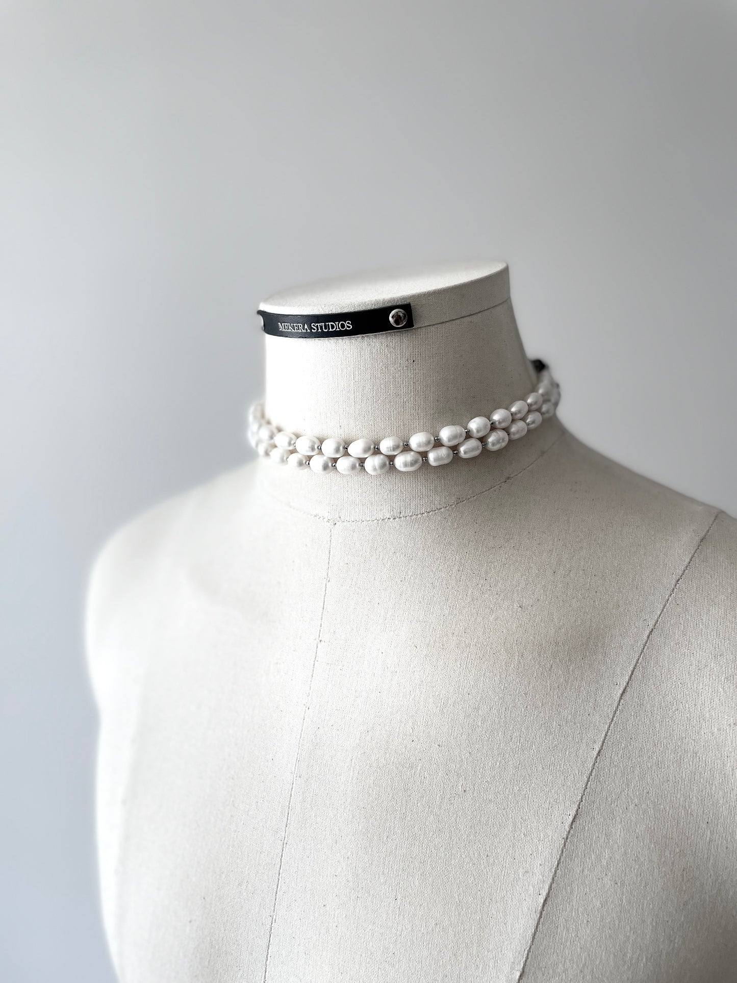 Pearl Choker WP1 Limited Edition Handcrafted layered Necklace Leather Chain - MEKERA STUDIOS