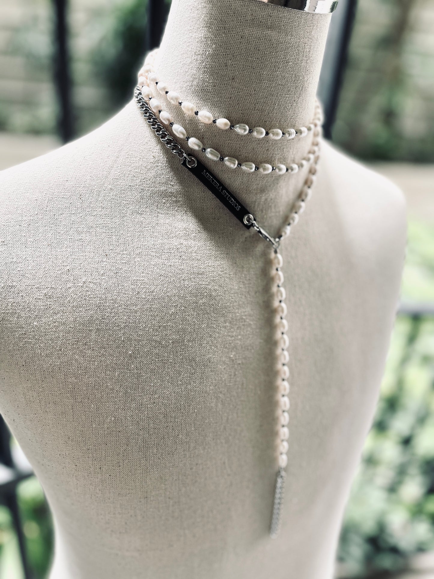 VXP4 Pearl Necklace Long chain Handcrafted Choker - MEKERA STUDIOS