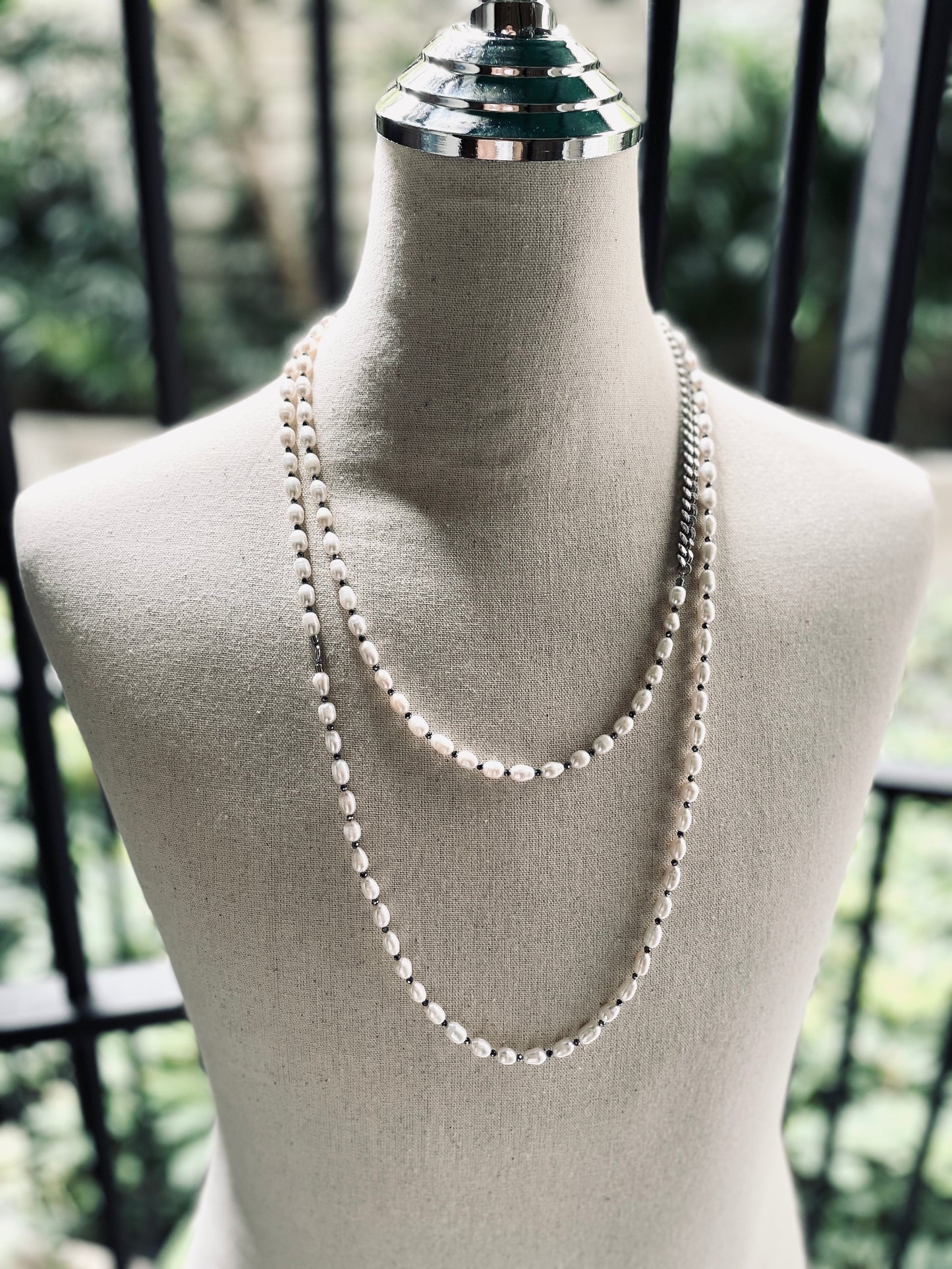 VXP4 Pearl Necklace Long chain Handcrafted Choker - MEKERA STUDIOS