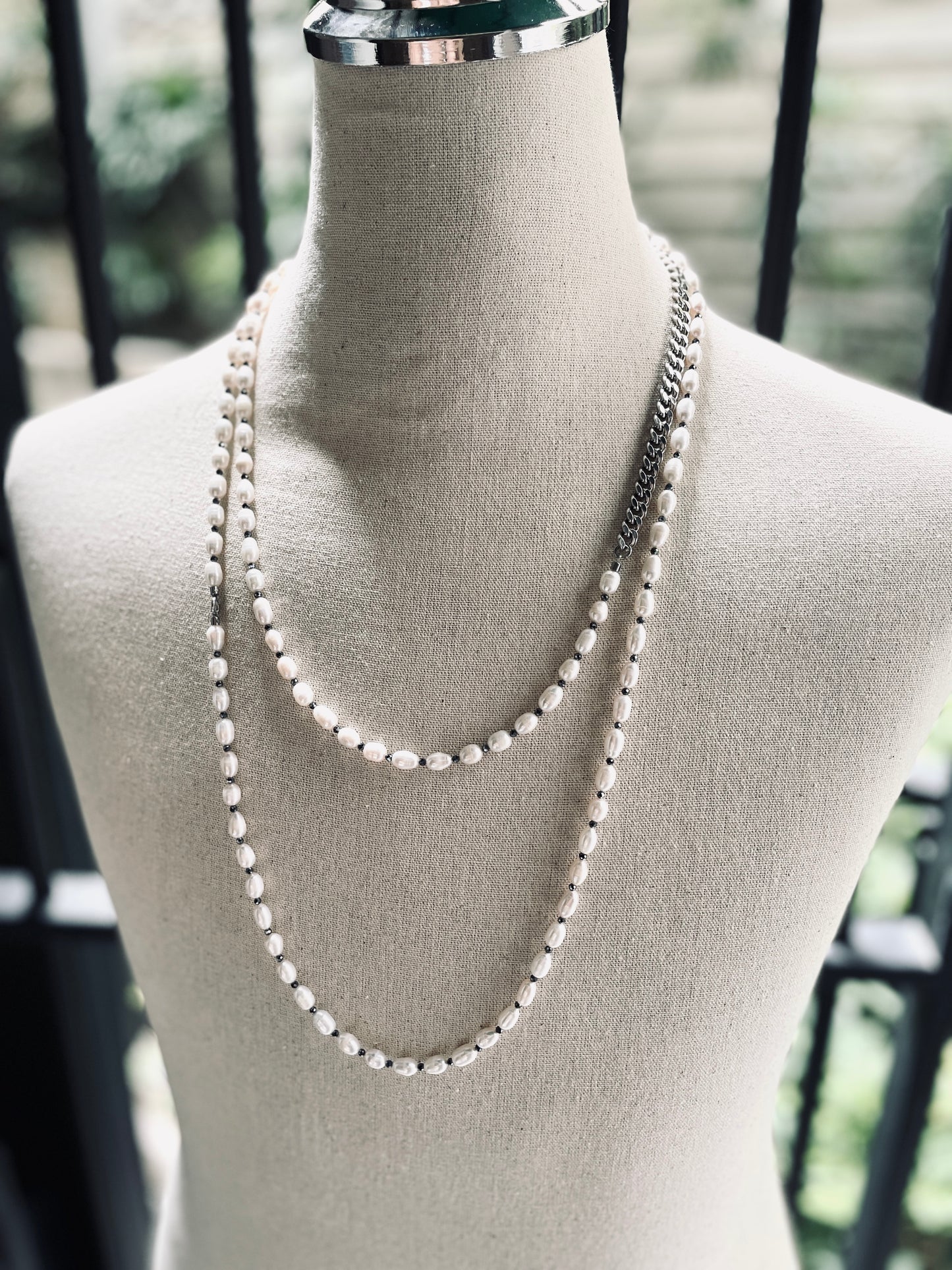 VXP4 Pearl Necklace Long chain Handcrafted Choker - MEKERA STUDIOS