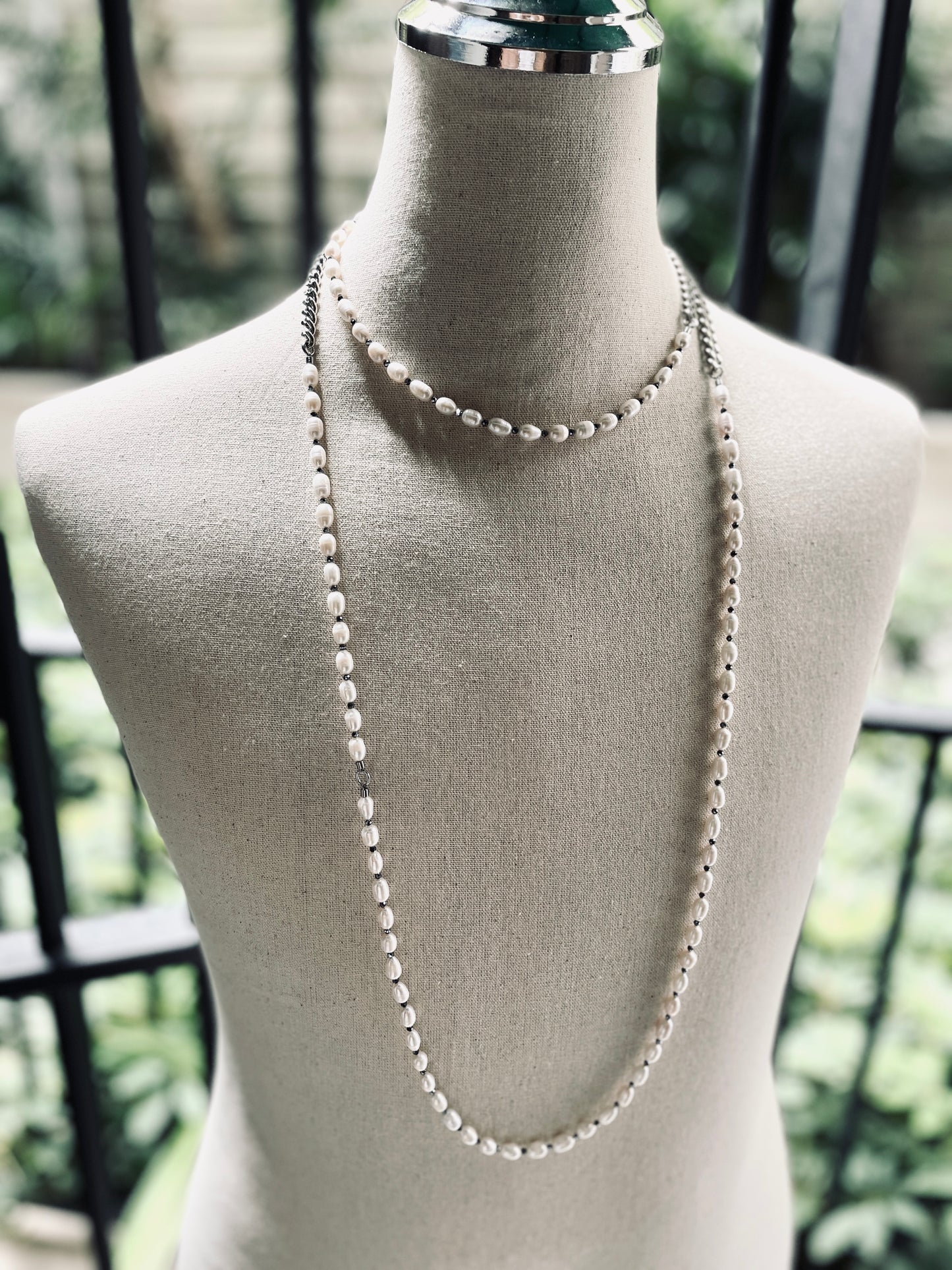 VXP4 Pearl Necklace Long chain Handcrafted Choker - MEKERA STUDIOS