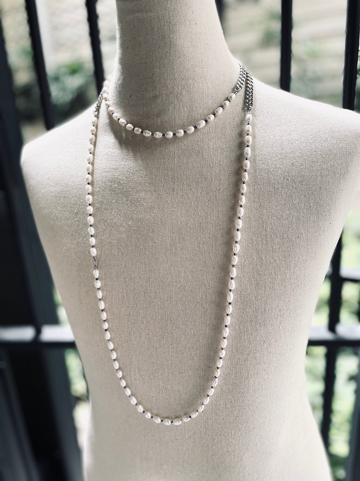 VXP4 Pearl Necklace Long chain Handcrafted Choker - MEKERA STUDIOS