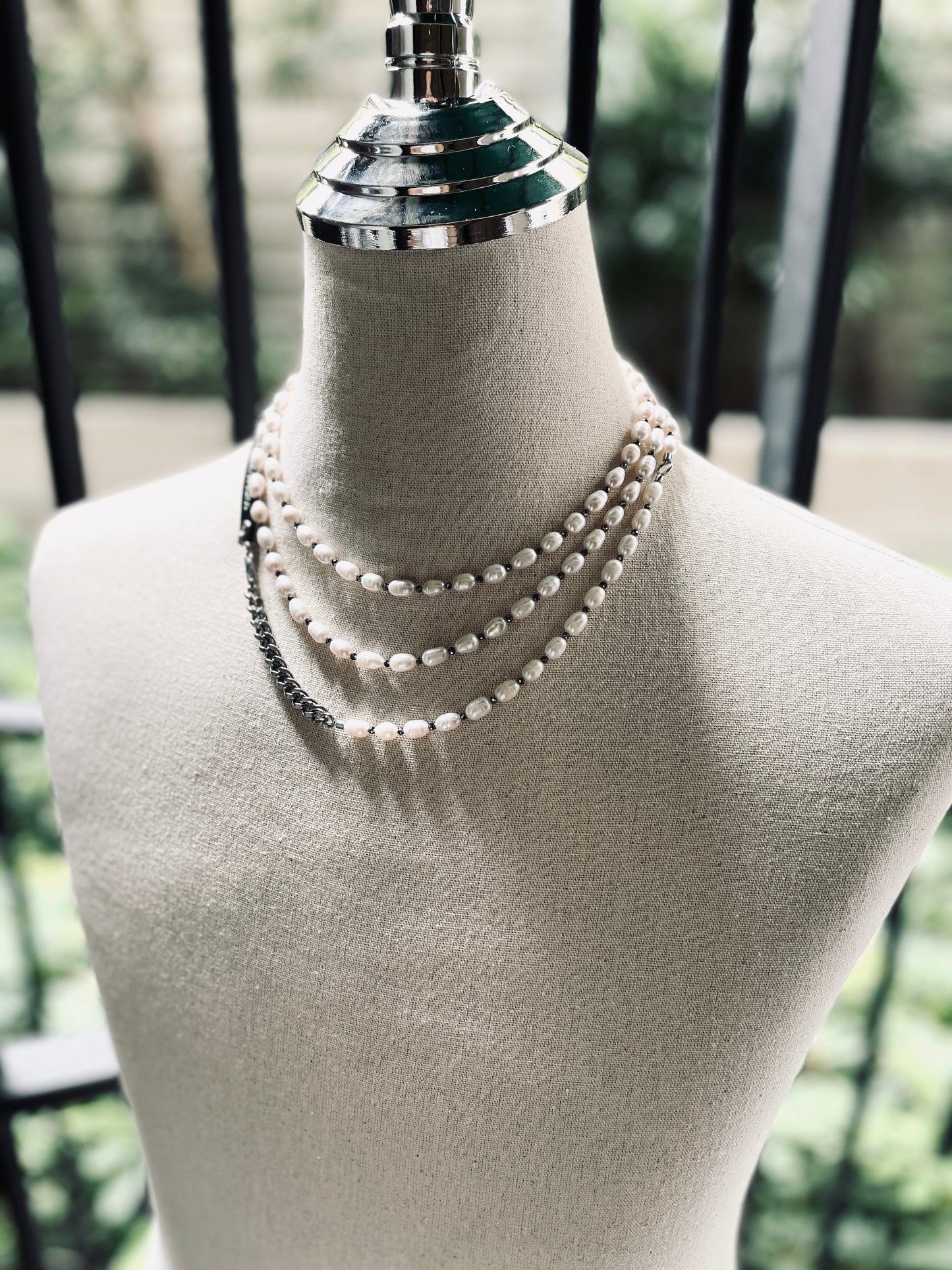 VXP4 Pearl Necklace Long chain Handcrafted Choker - MEKERA STUDIOS