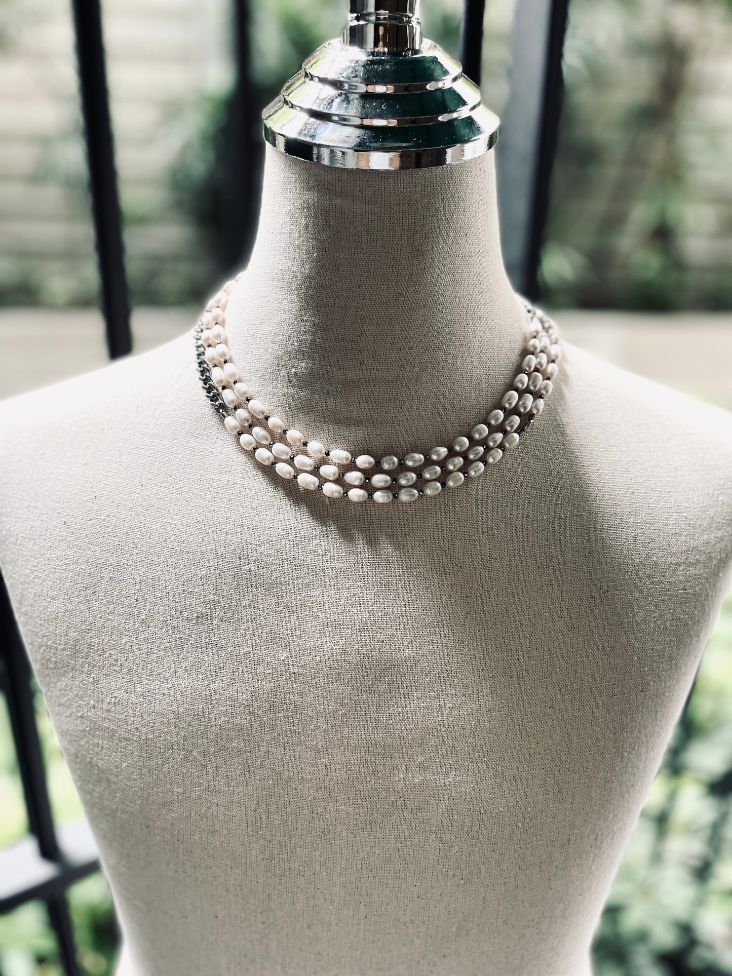 VXP4 Pearl Necklace Long chain Handcrafted Choker - MEKERA STUDIOS