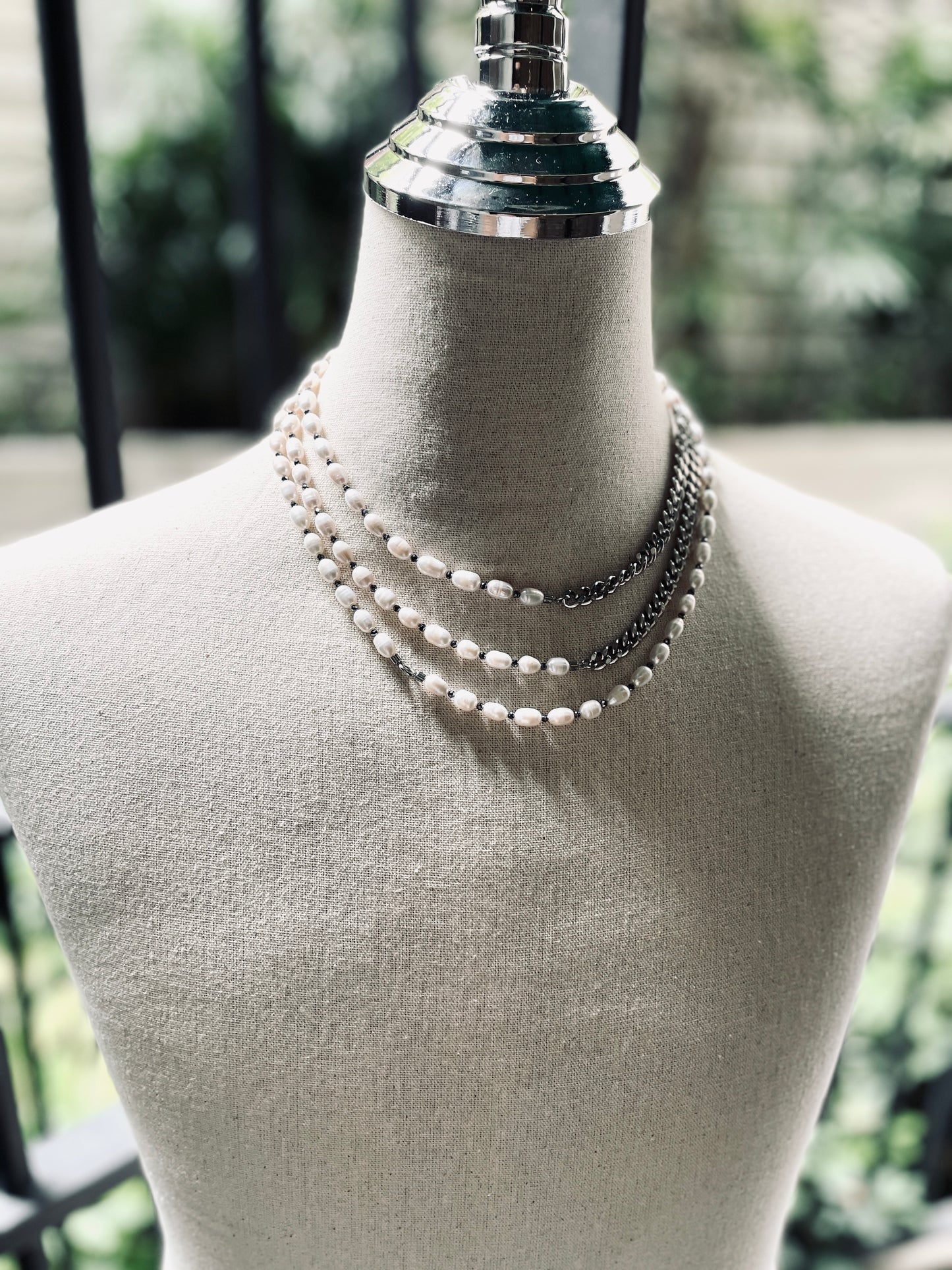 VXP4 Pearl Necklace Long chain Handcrafted Choker - MEKERA STUDIOS