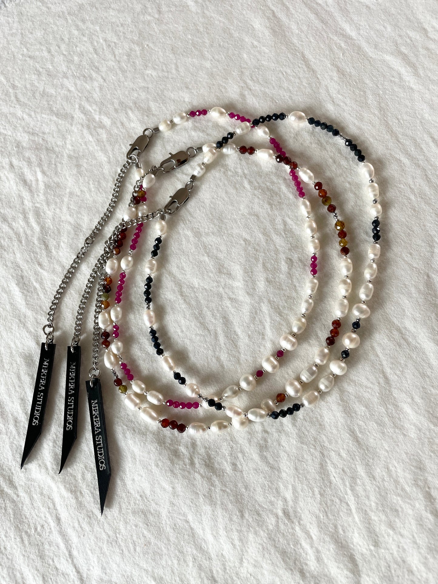 Collection { J } True Pearl & Stones Necklace J-3 - MEKERA STUDIOS