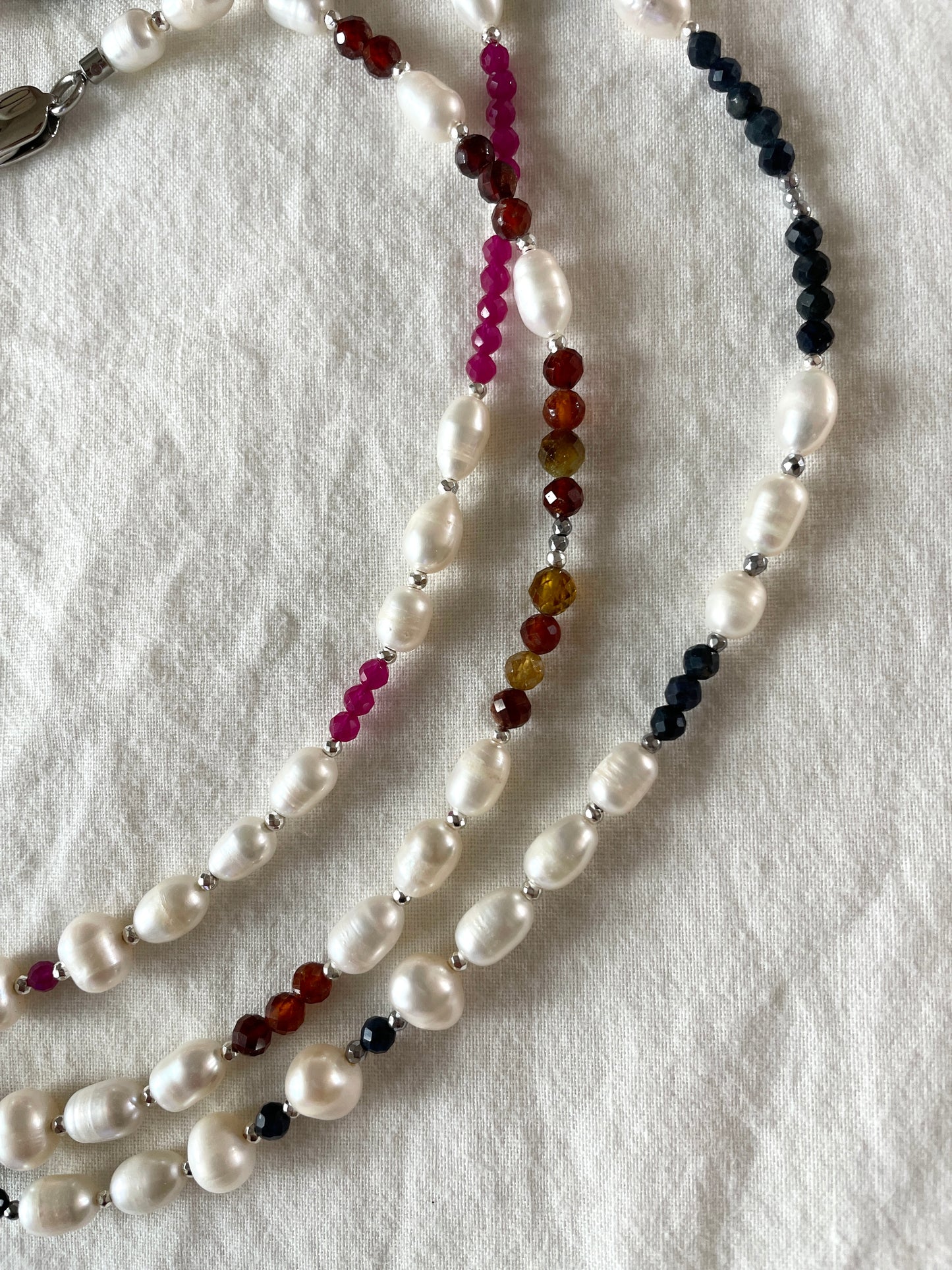 Collection { J } True Pearl & Stones Necklace J-3 - MEKERA STUDIOS