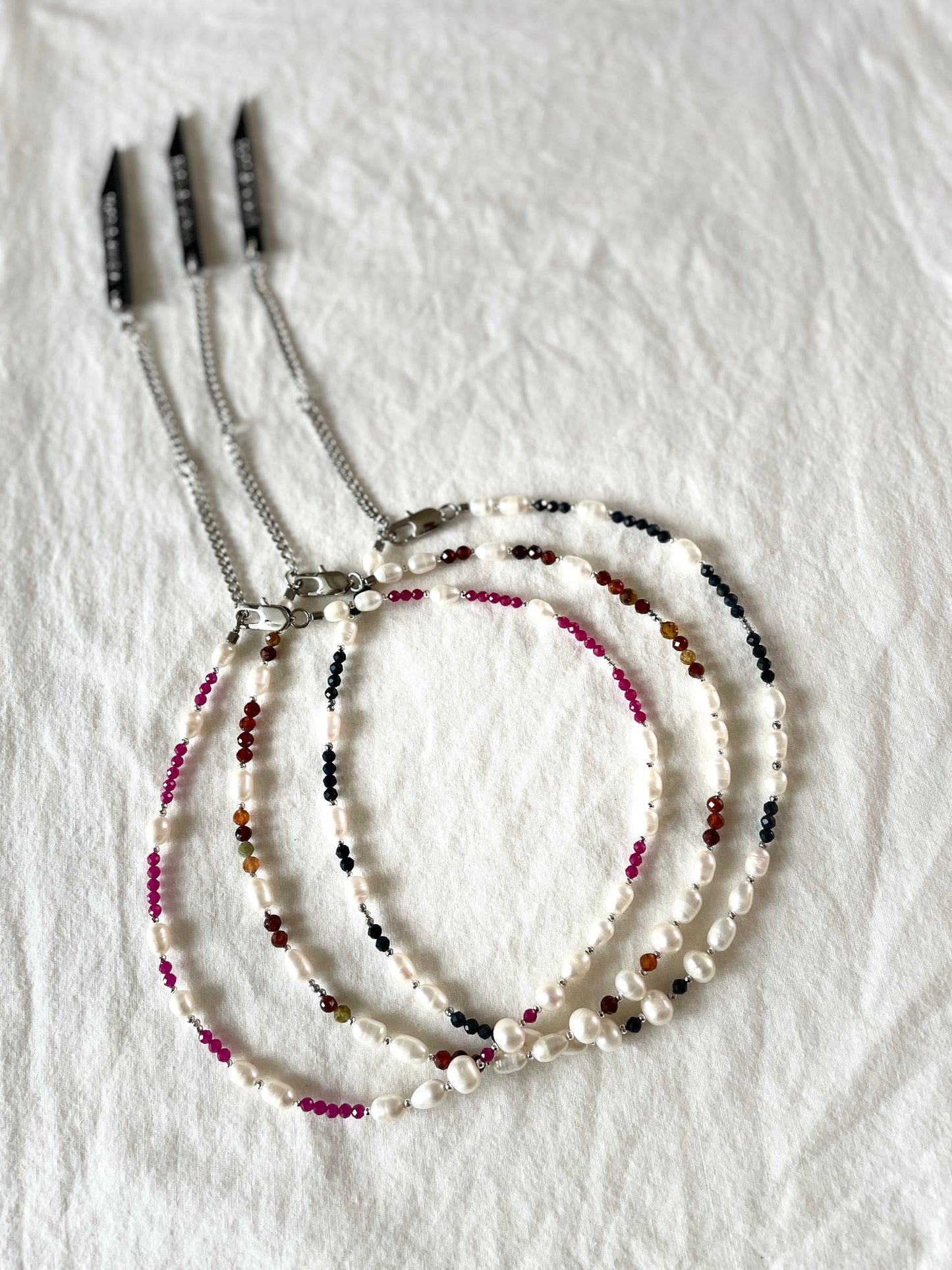 Collection { J } True Pearl & Stones Necklace J-3 - MEKERA STUDIOS
