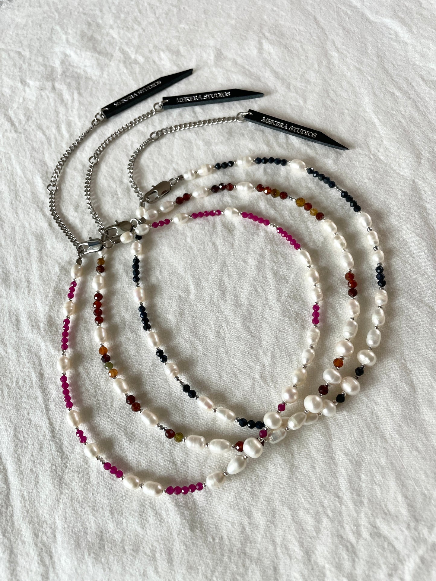 Collection { J } True Pearl & Stones Necklace J-3 - MEKERA STUDIOS