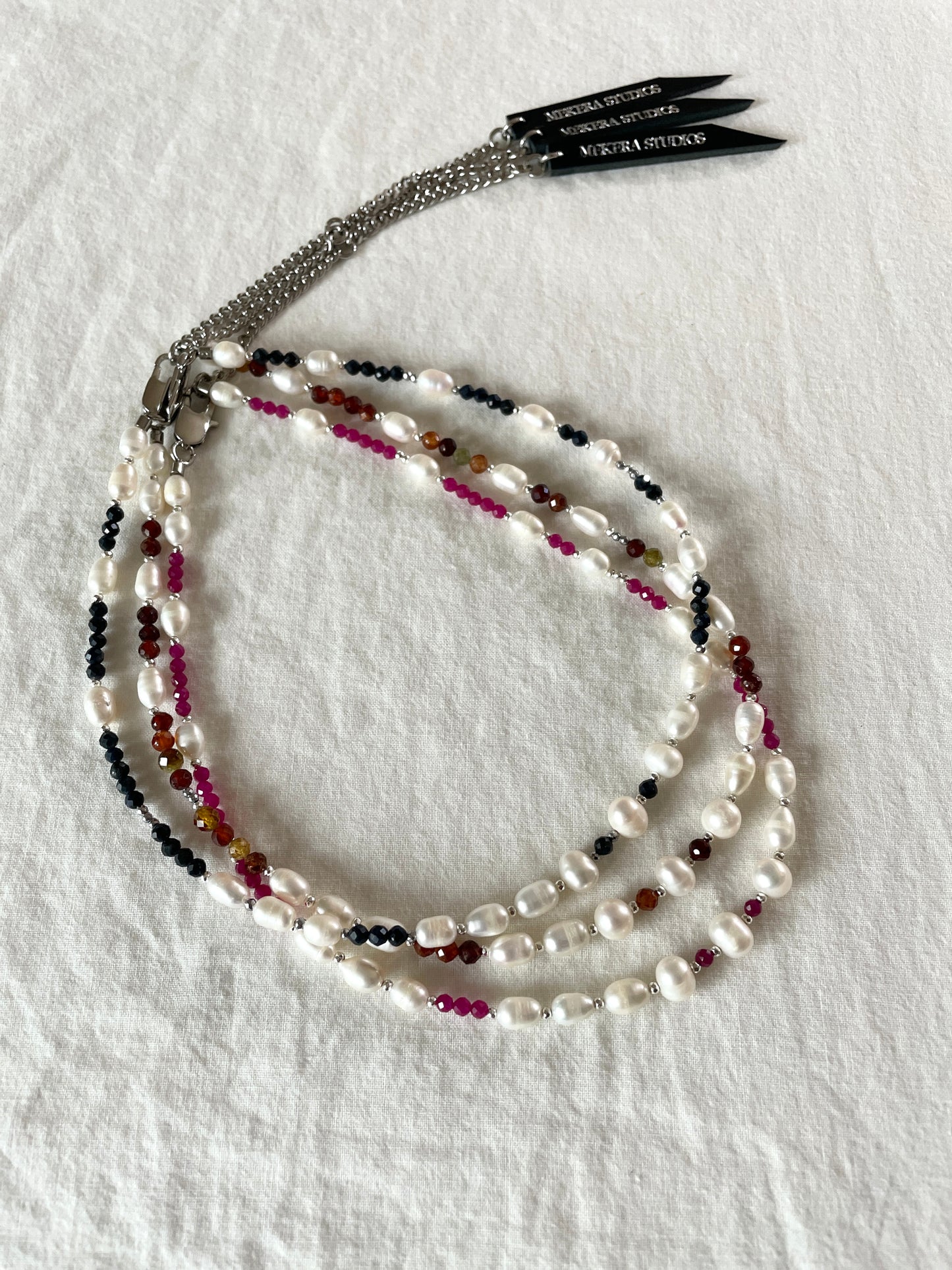 Collection { J } True Pearl & Stones Necklace J-3 - MEKERA STUDIOS