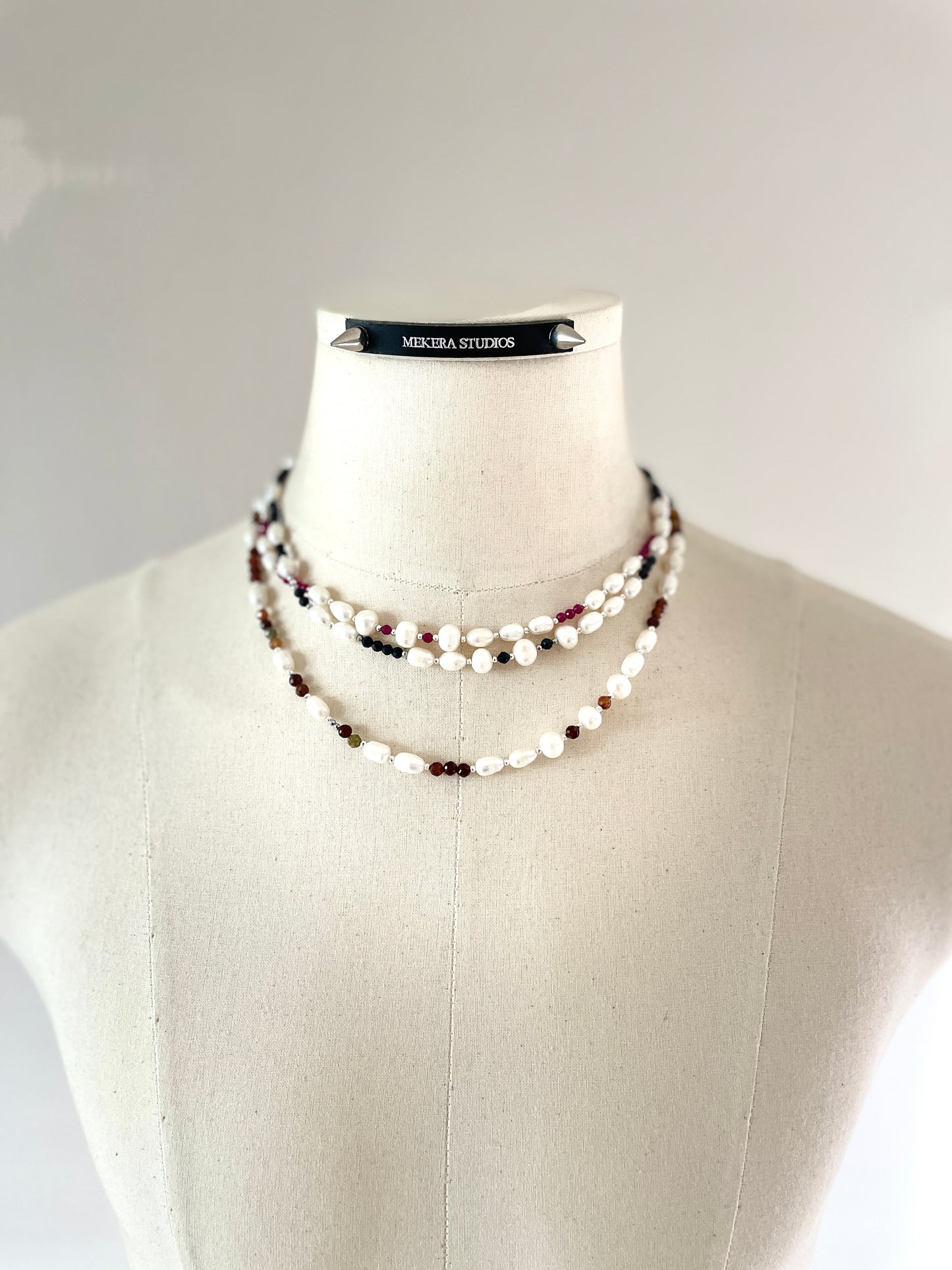 Collection { J } True Pearl & Stones Necklace J-3 - MEKERA STUDIOS