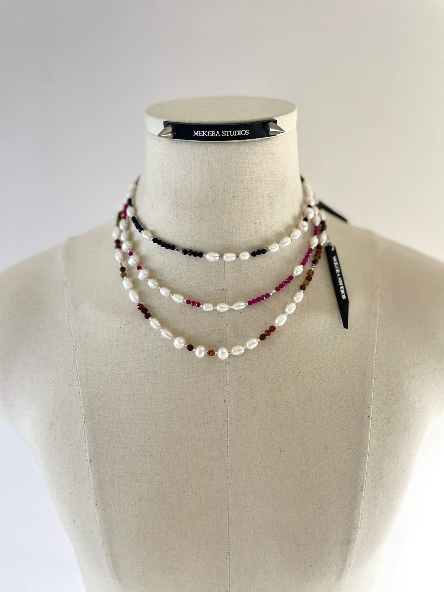 Collection { J } True Pearl & Stones Necklace J-3 - MEKERA STUDIOS