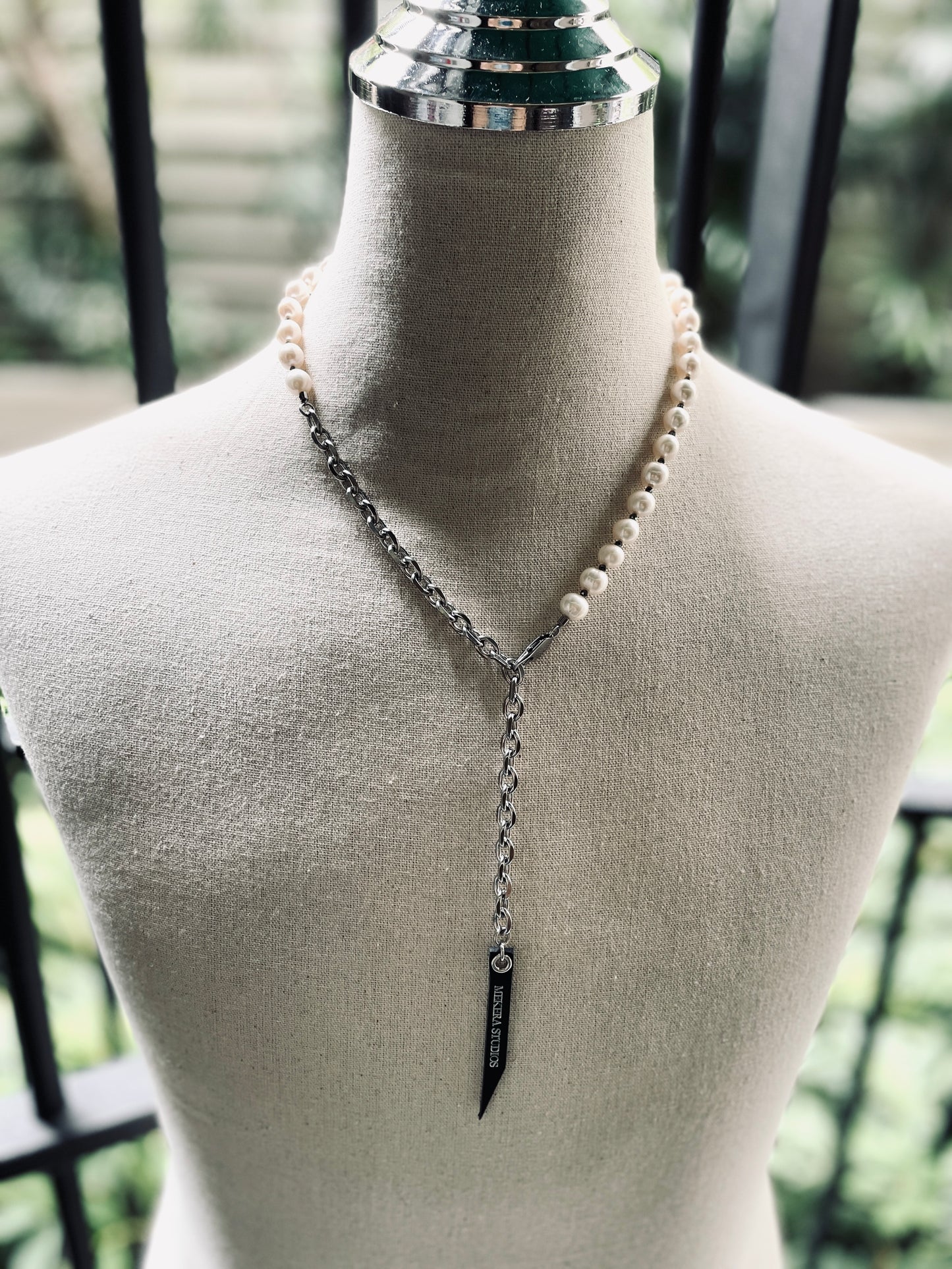 VXP6 Pearl Necklace Long chain Handcrafted Choker - MEKERA STUDIOS