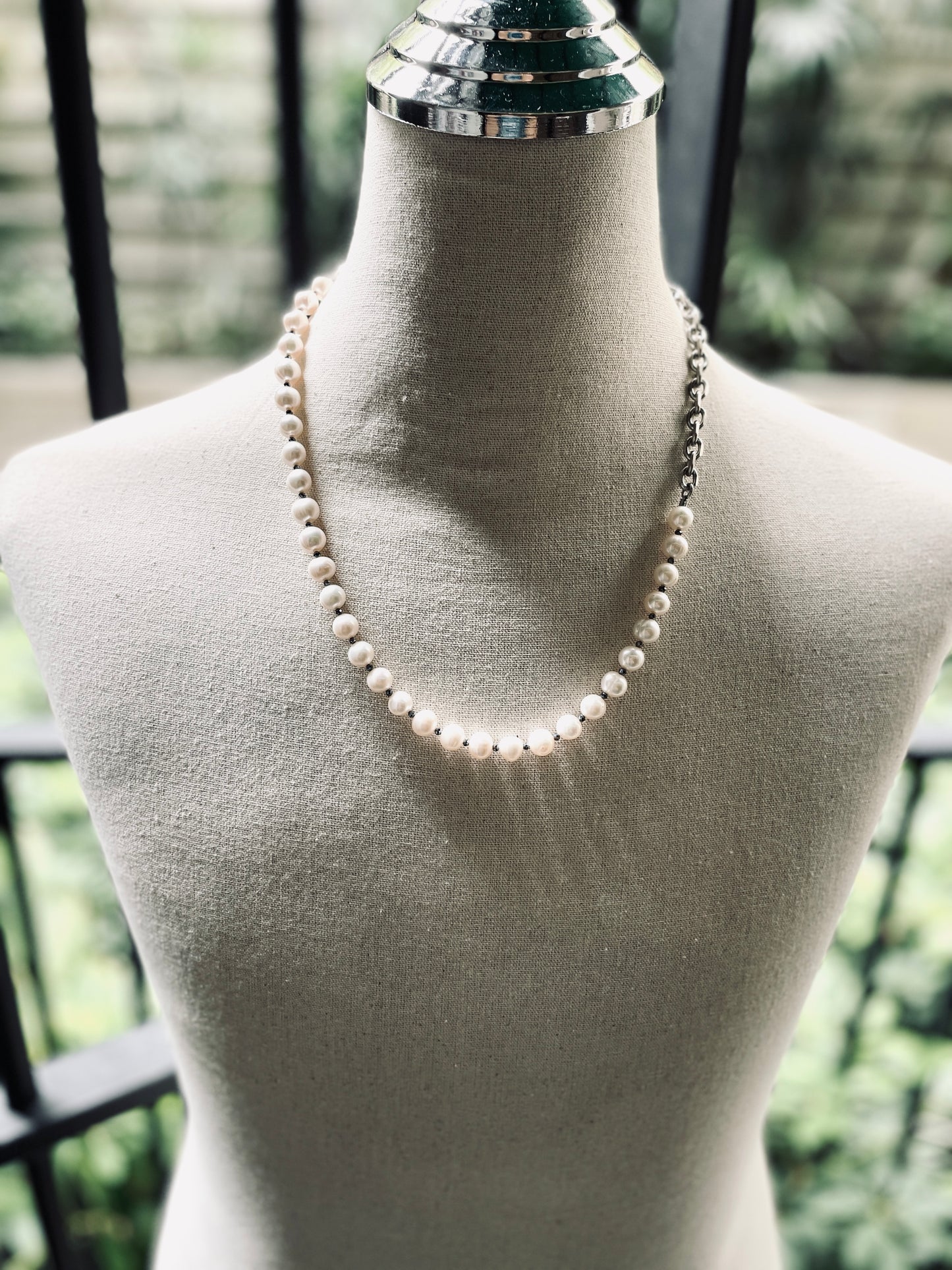 VXP6 Pearl Necklace Long chain Handcrafted Choker - MEKERA STUDIOS