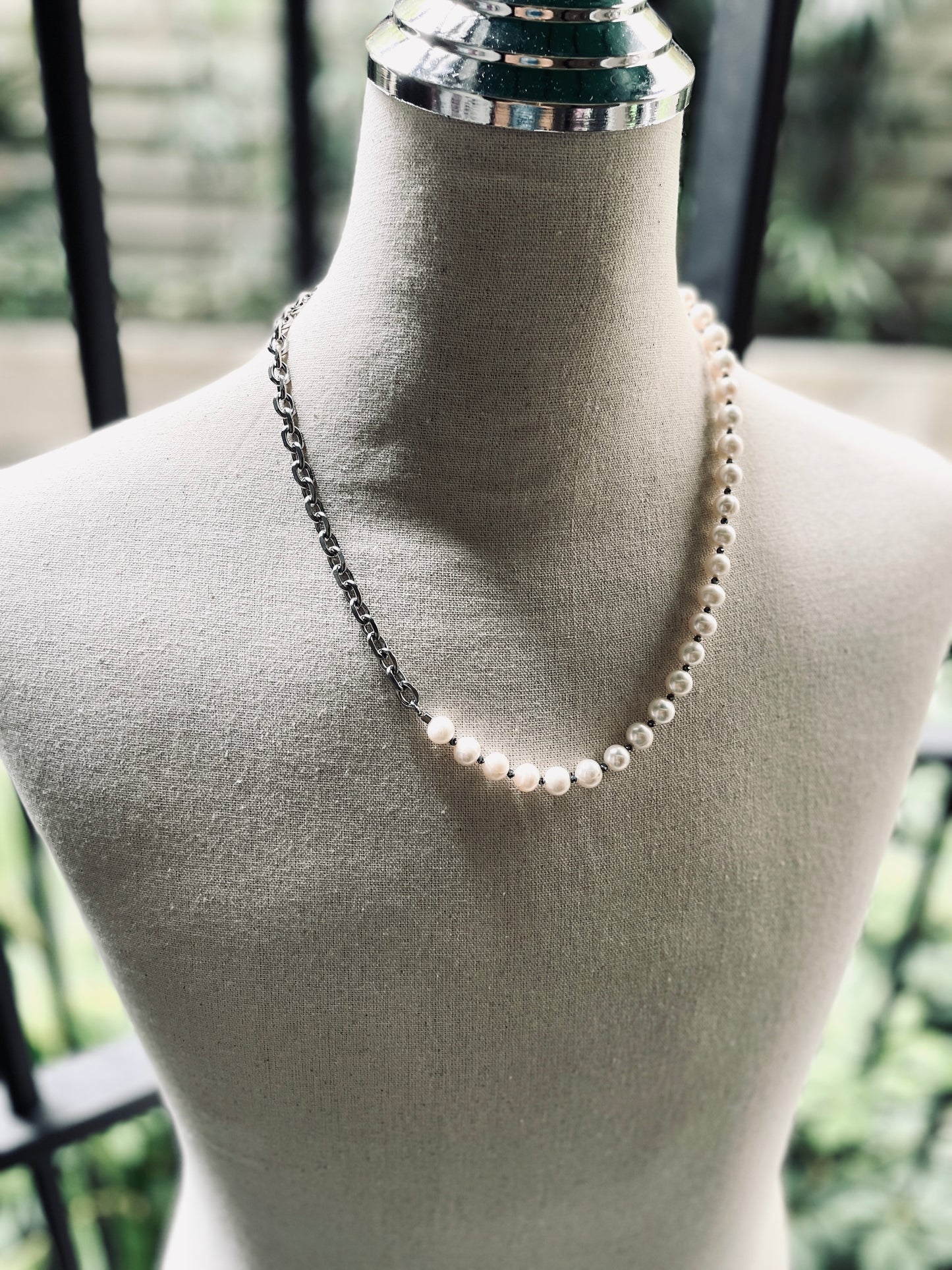 VXP6 Pearl Necklace Long chain Handcrafted Choker - MEKERA STUDIOS