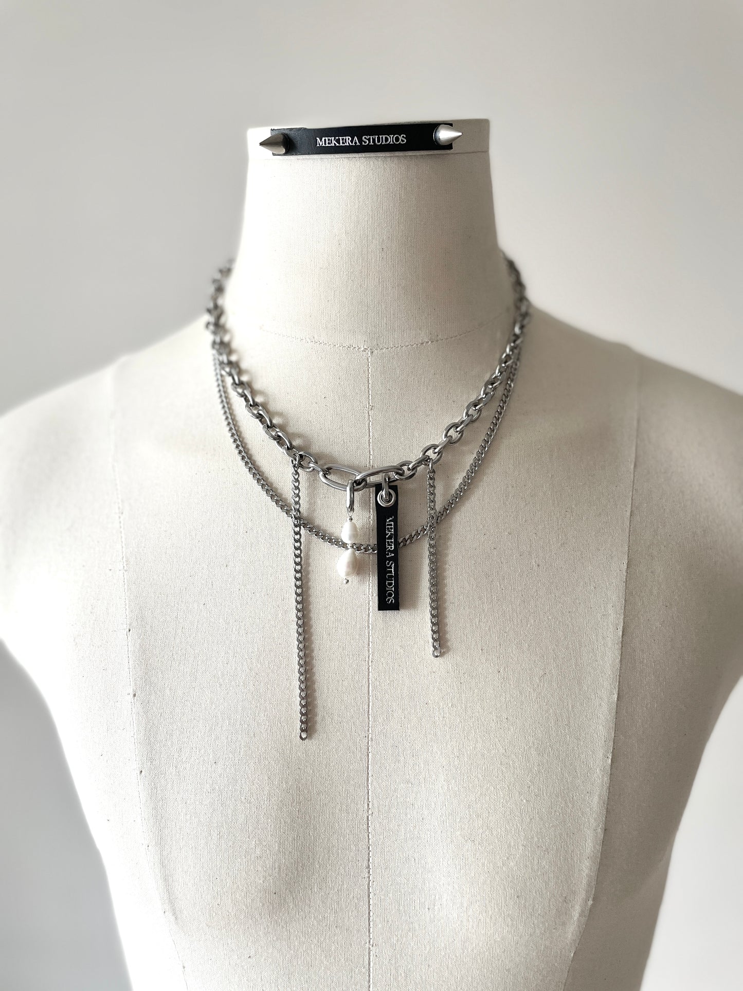 Layered Chain & Pearl Necklace J-4 Collection { J } - MEKERA STUDIOS