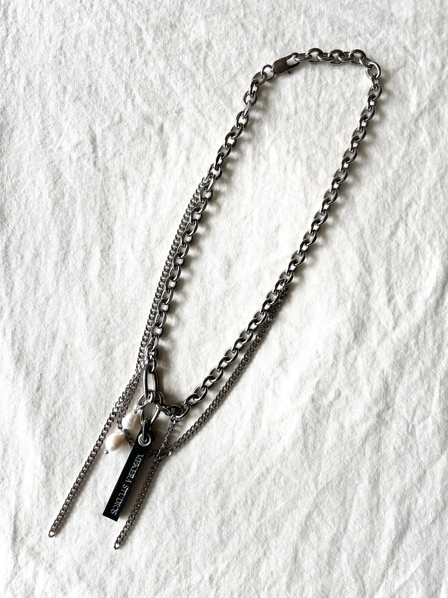Layered Chain & Pearl Necklace J-4 Collection { J } - MEKERA STUDIOS