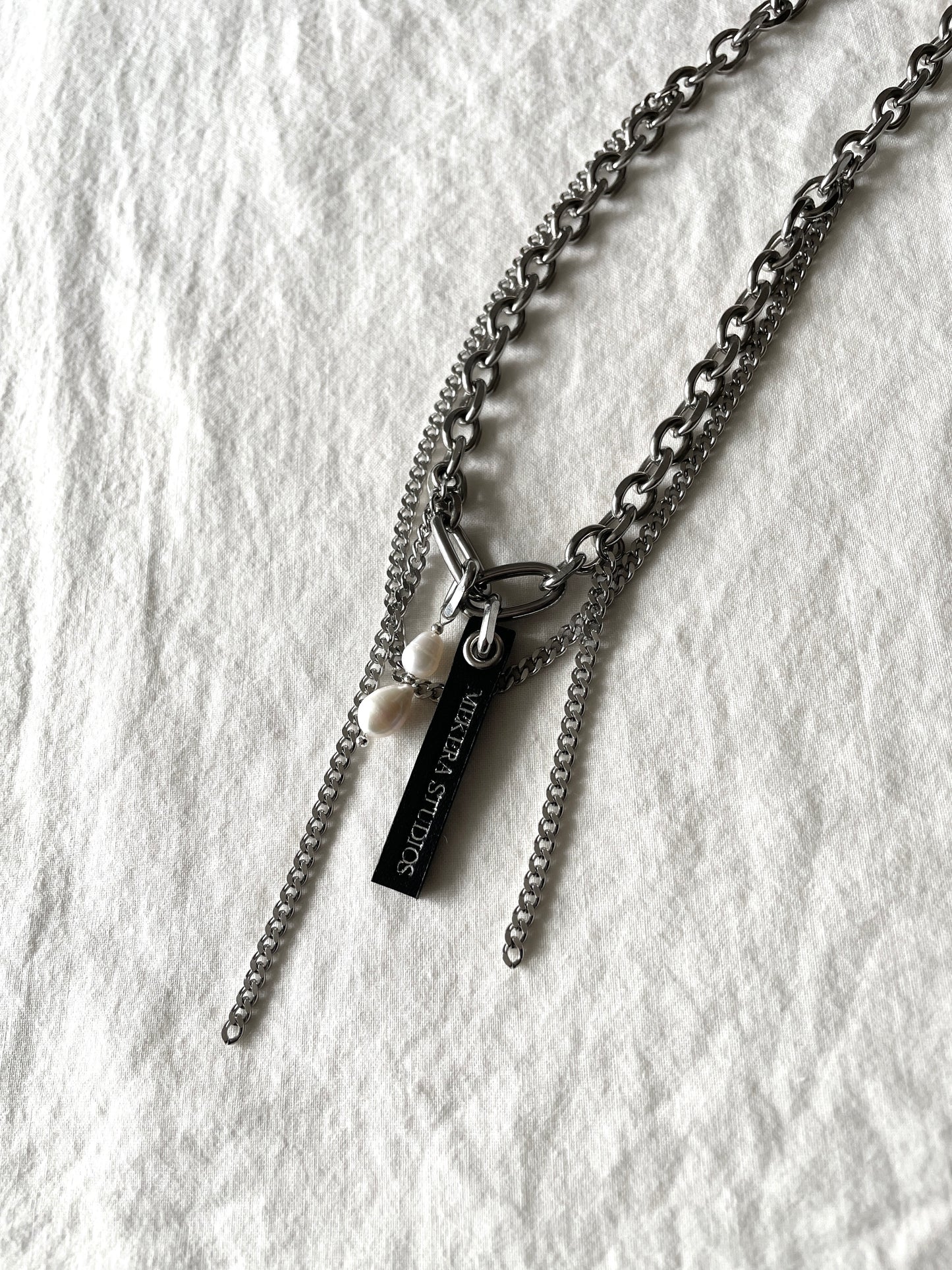 Layered Chain & Pearl Necklace J-4 Collection { J } - MEKERA STUDIOS