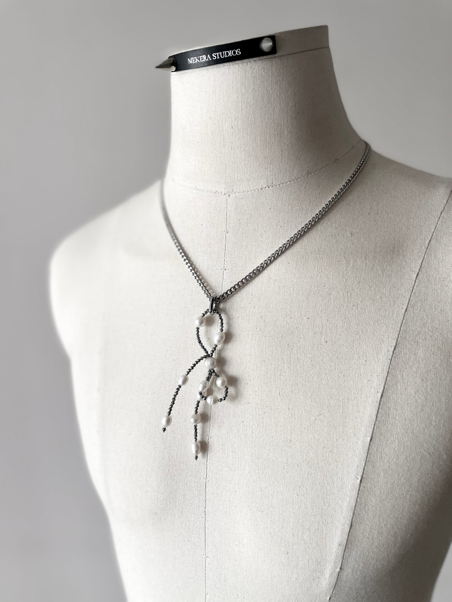 Pearl ribbon earrings J-6 Collection { J } multiple pendant necklace - MEKERA STUDIOS