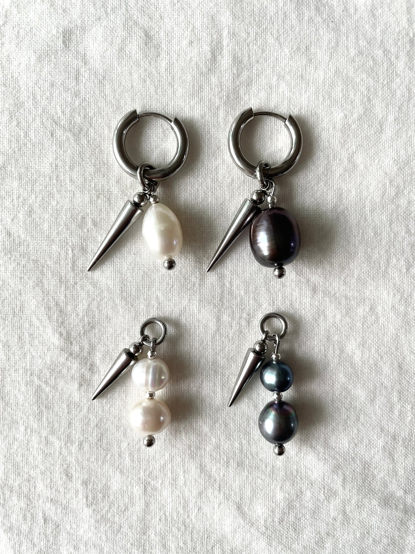 Pearl charm earrings J-7 Collection { J } Spike & Black Pearl earrings - MEKERA STUDIOS