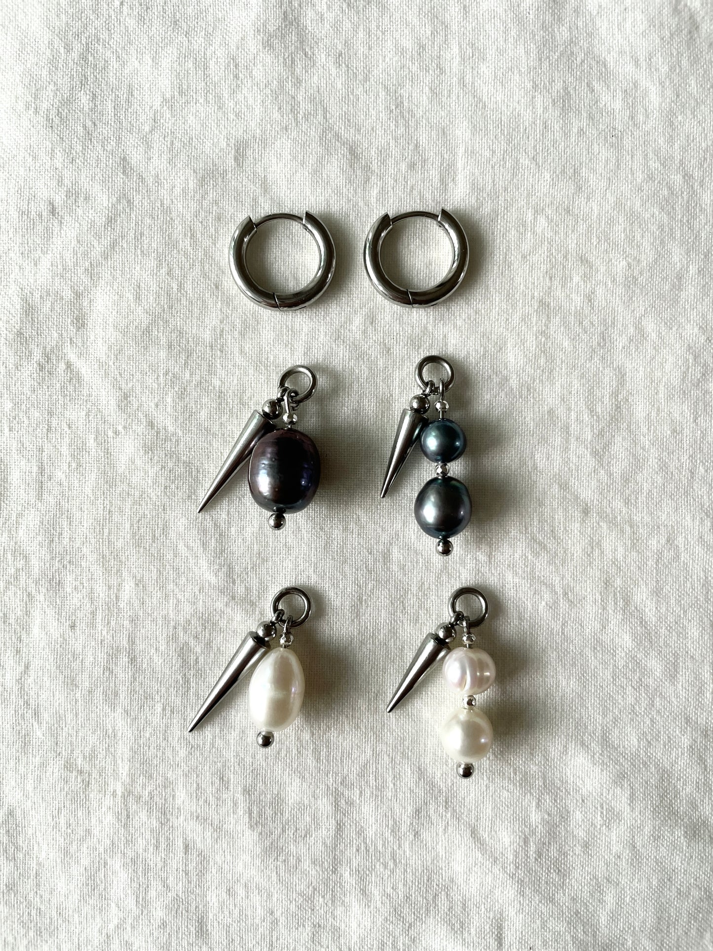Pearl charm earrings J-7 Collection { J } Spike & Black Pearl earrings - MEKERA STUDIOS