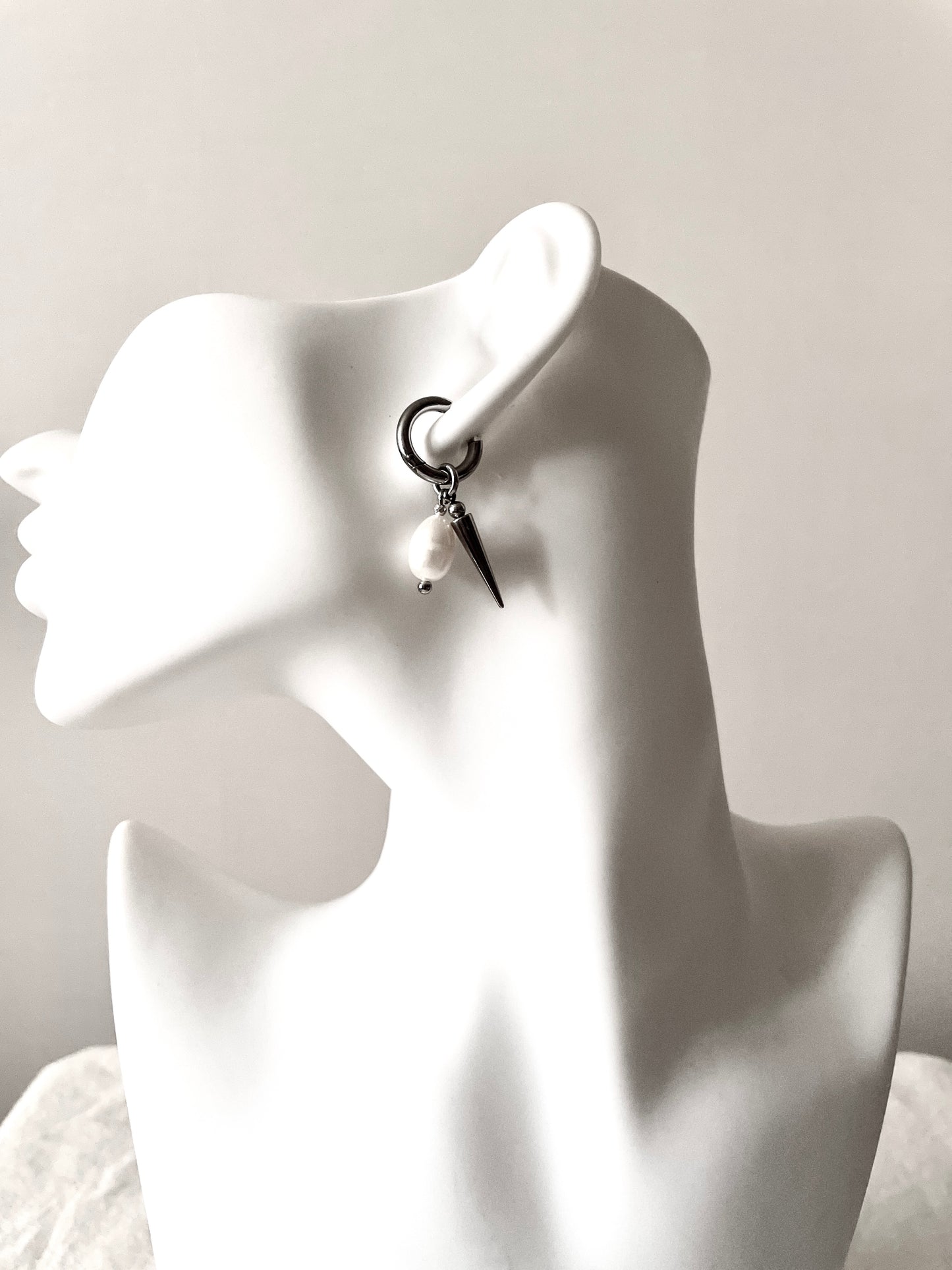 Pearl charm earrings J-7 Collection { J } Spike & Black Pearl earrings - MEKERA STUDIOS