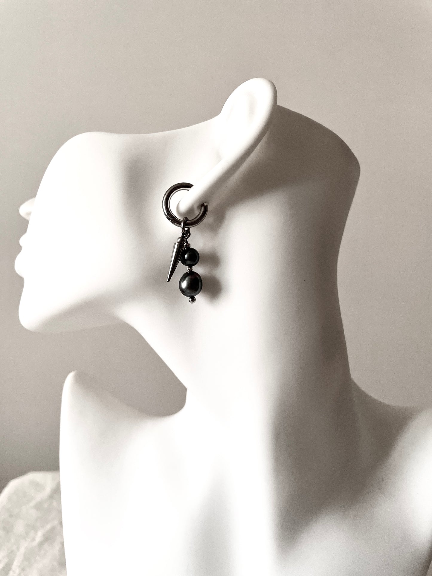 Pearl charm earrings J-7 Collection { J } Spike & Black Pearl earrings - MEKERA STUDIOS