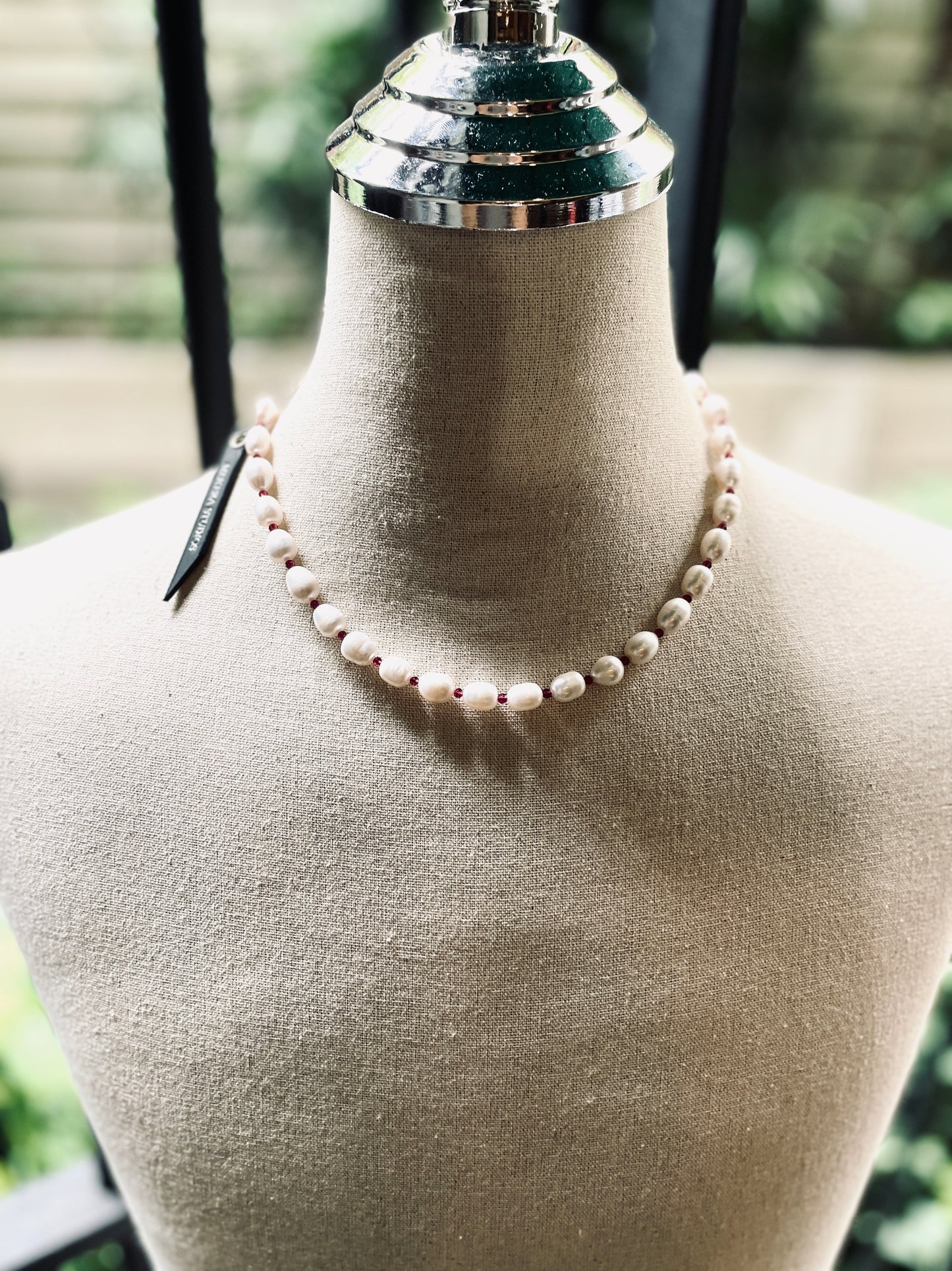 VXP8 Pearl & Garnet Necklace Handcrafted Choker - MEKERA STUDIOS