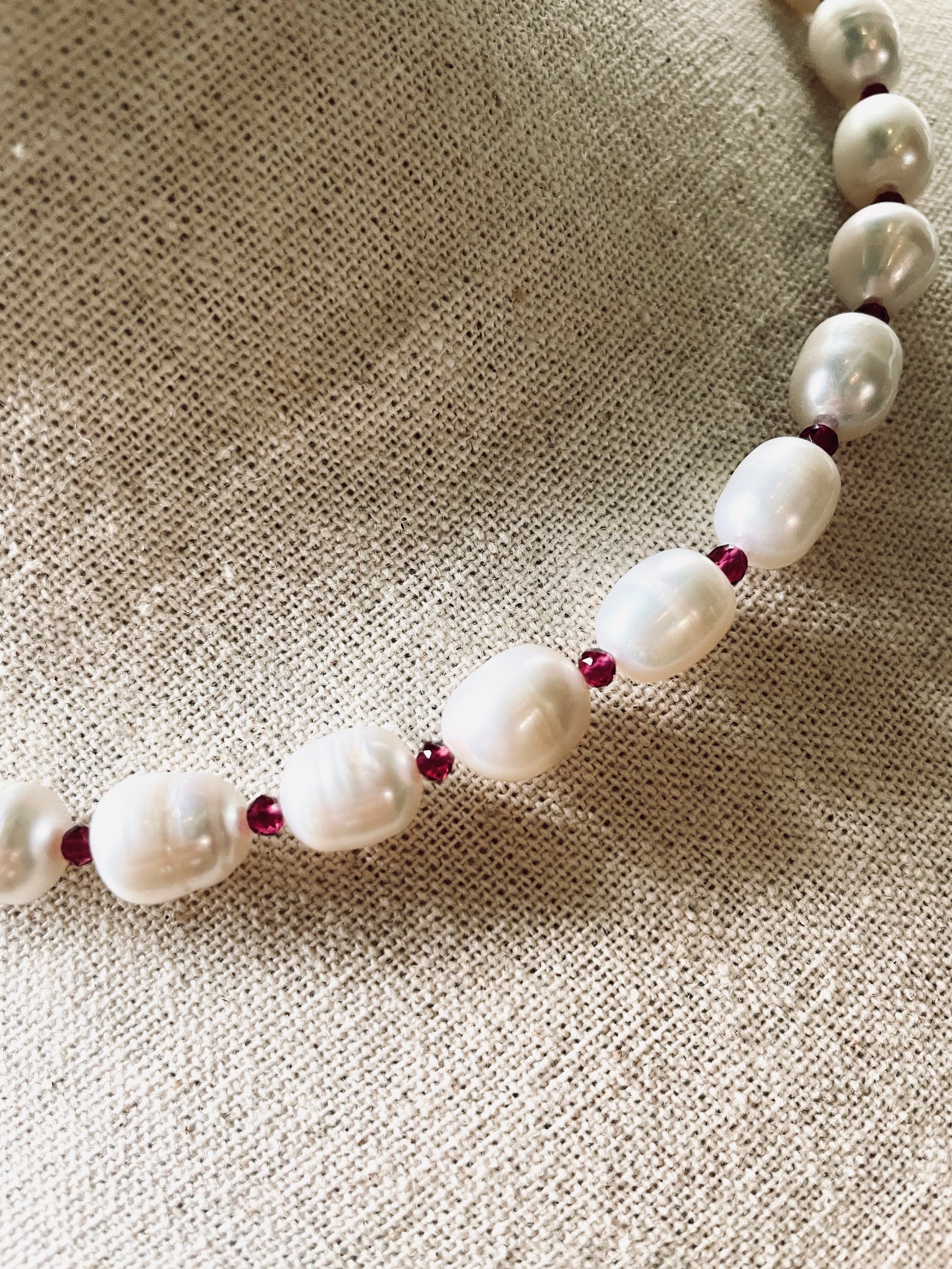 VXP8 Pearl & Garnet Necklace Handcrafted Choker - MEKERA STUDIOS