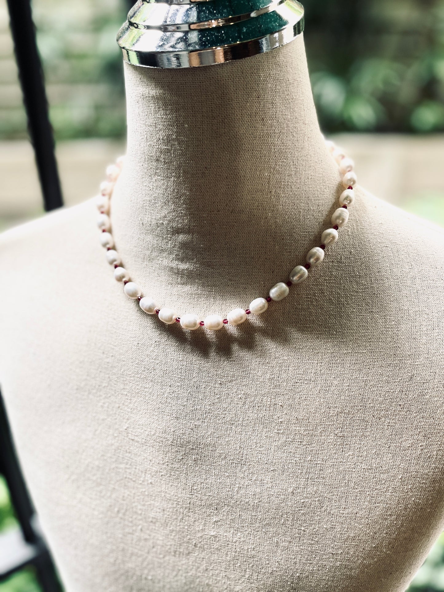 VXP8 Pearl & Garnet Necklace Handcrafted Choker - MEKERA STUDIOS