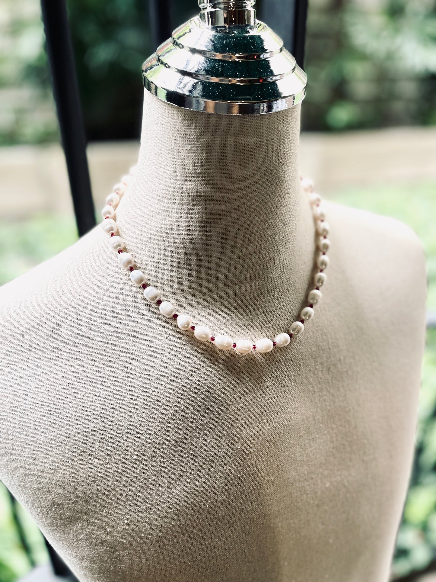 VXP8 Pearl & Garnet Necklace Handcrafted Choker - MEKERA STUDIOS