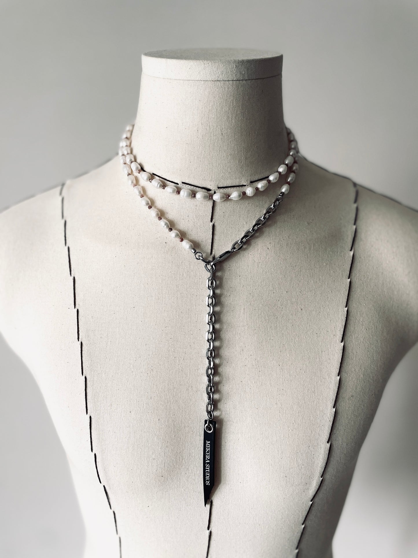 VXP11 Pearl Limited Edition Moonstone Necklace Long chain Handcrafted Choker-MEKERA STUDIOS