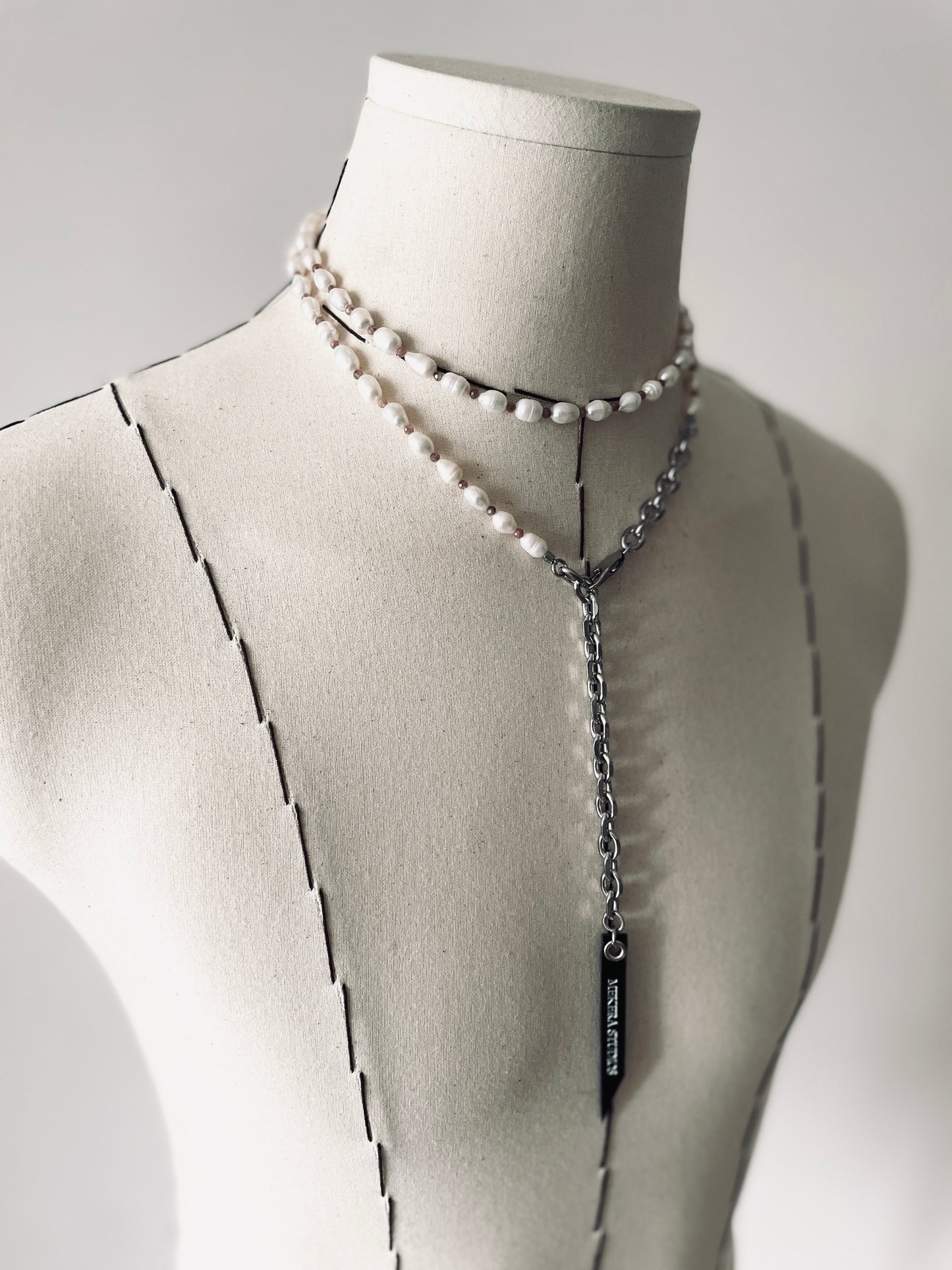 VXP11 Pearl Limited Edition Moonstone Necklace Long chain Handcrafted Choker-MEKERA STUDIOS