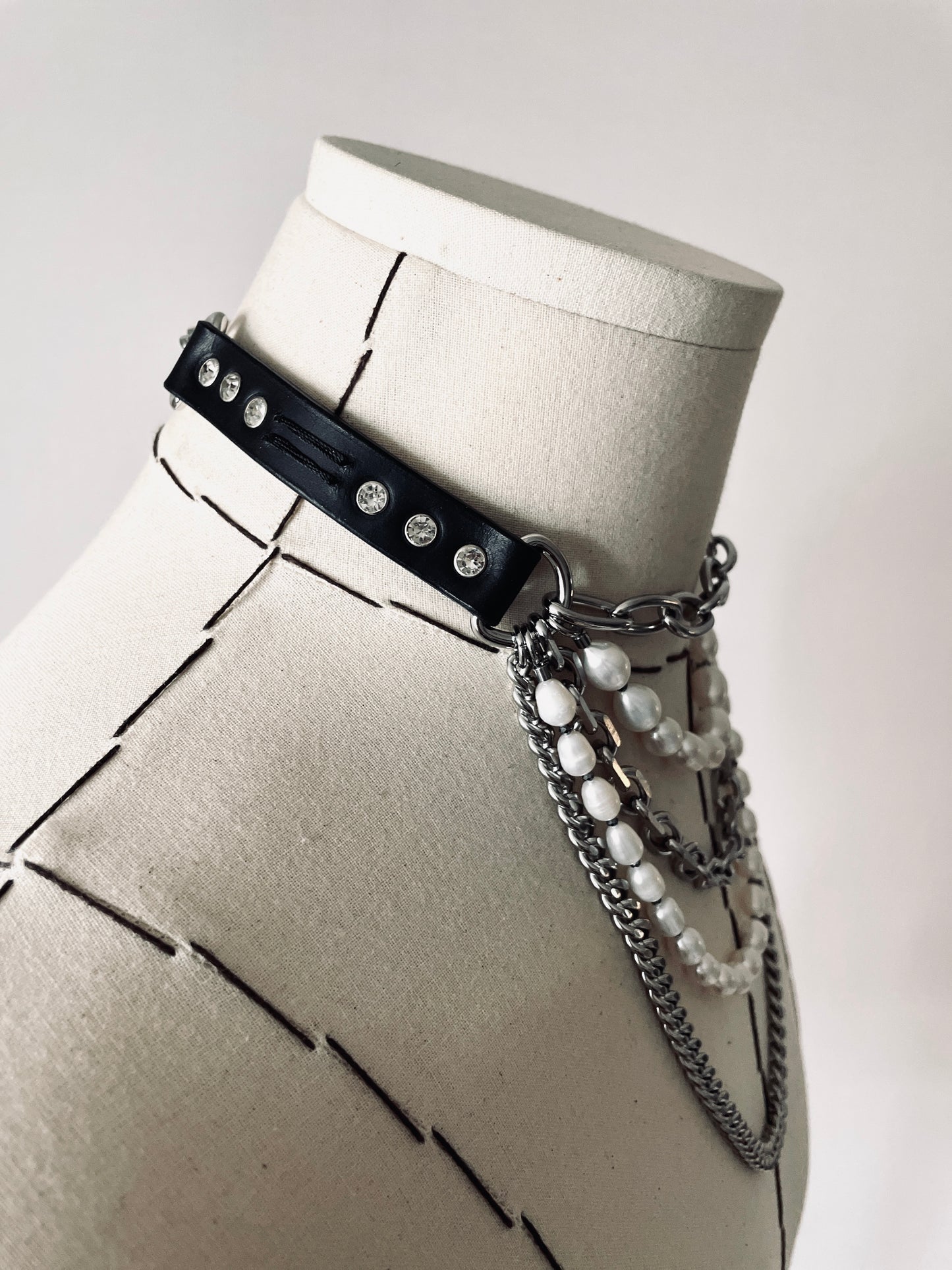 LXXP1 Pearl Leather Choker Limited Edition Handcrafted - MEKERA STUDIOS