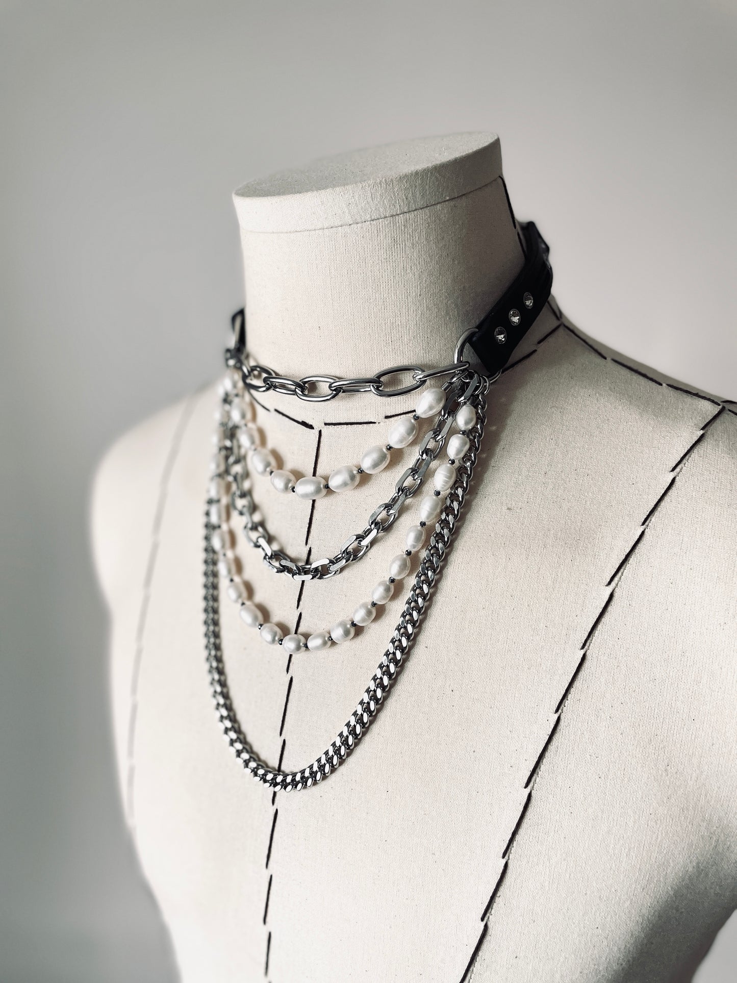 LXXP1 Pearl Leather Choker Limited Edition Handcrafted - MEKERA STUDIOS