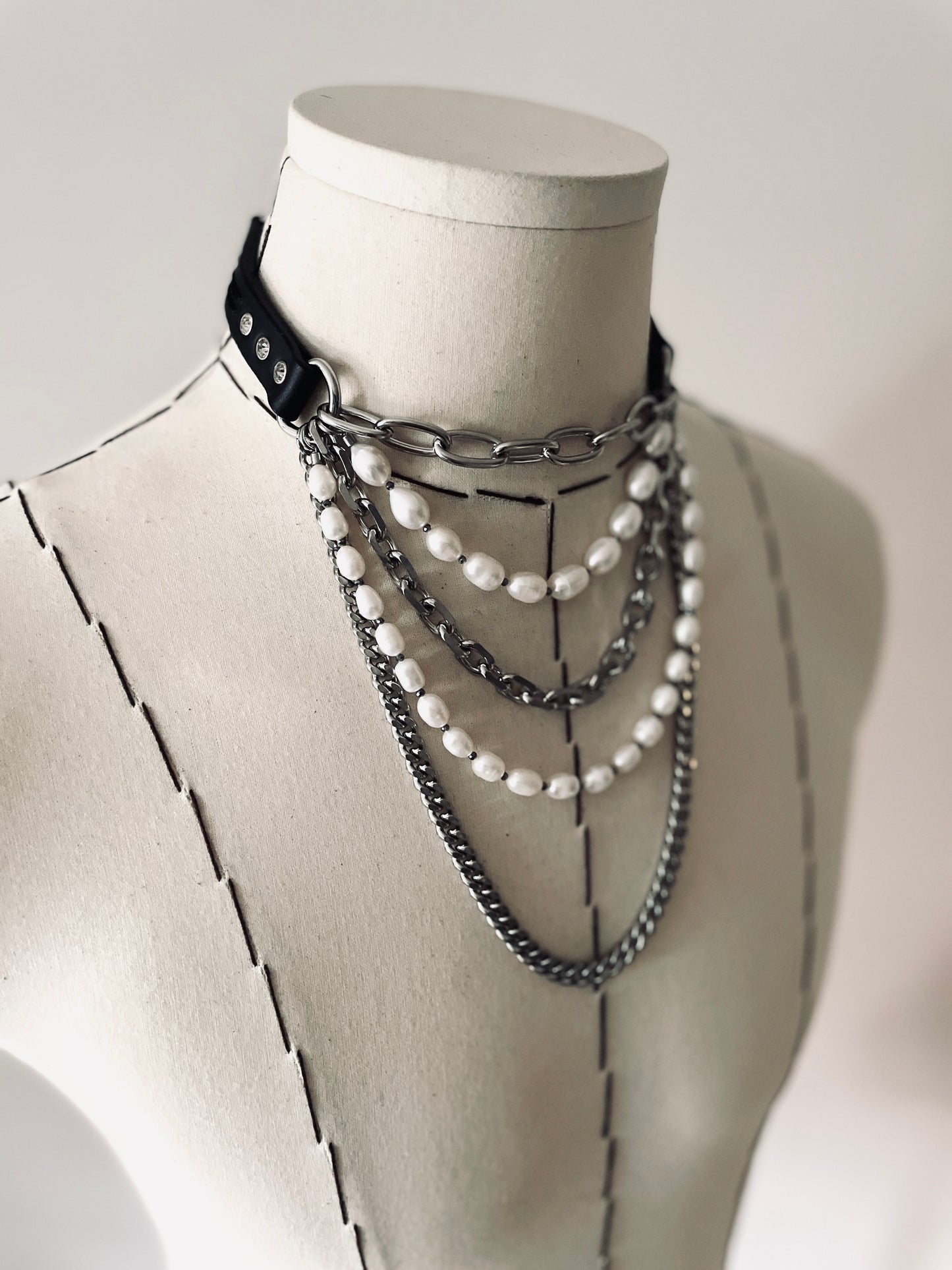 LXXP1 Pearl Leather Choker Limited Edition Handcrafted - MEKERA STUDIOS