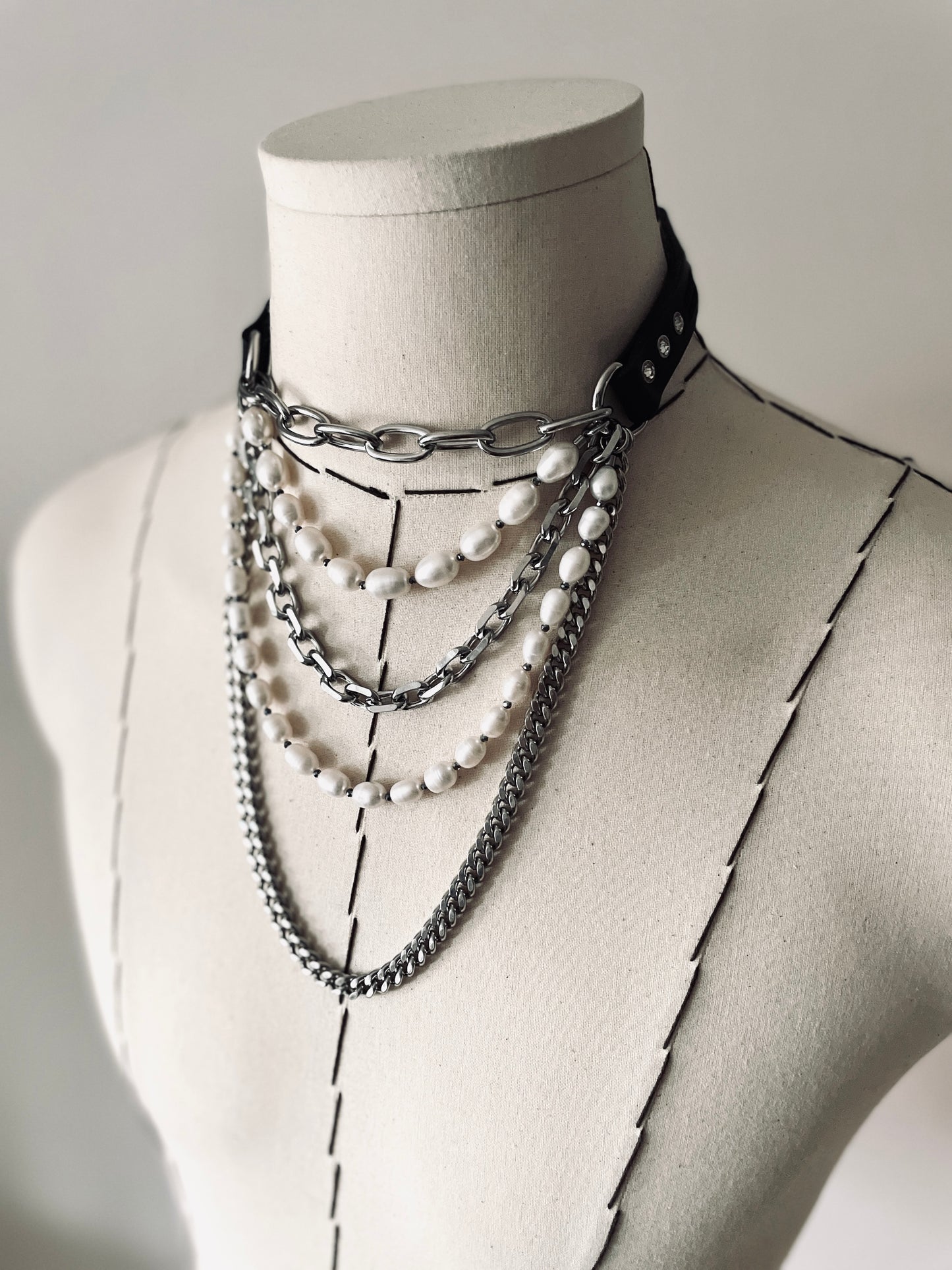 LXXP1 Pearl Leather Choker Limited Edition Handcrafted - MEKERA STUDIOS